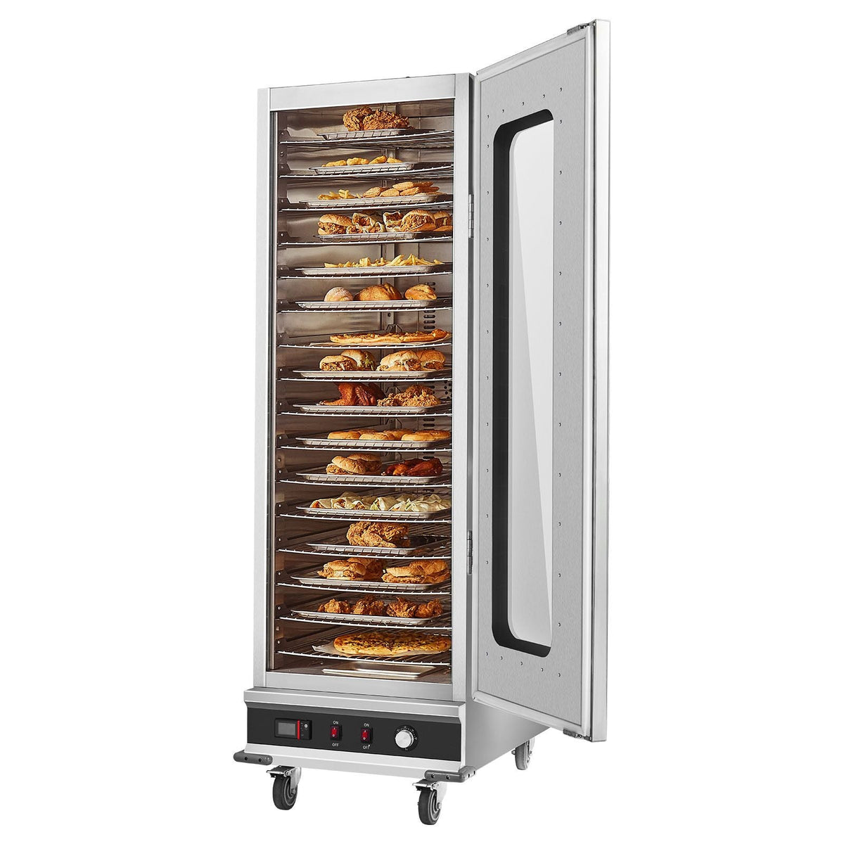 Hot Box Food Warmer, 16-Tier Large Concession Warmer with Water Tray, Glass Single-door and Adjustable Shelves, Stainless Steel Food Warmer Cabinet, Ideal for Storing Pizza, Chicken, Restaurant