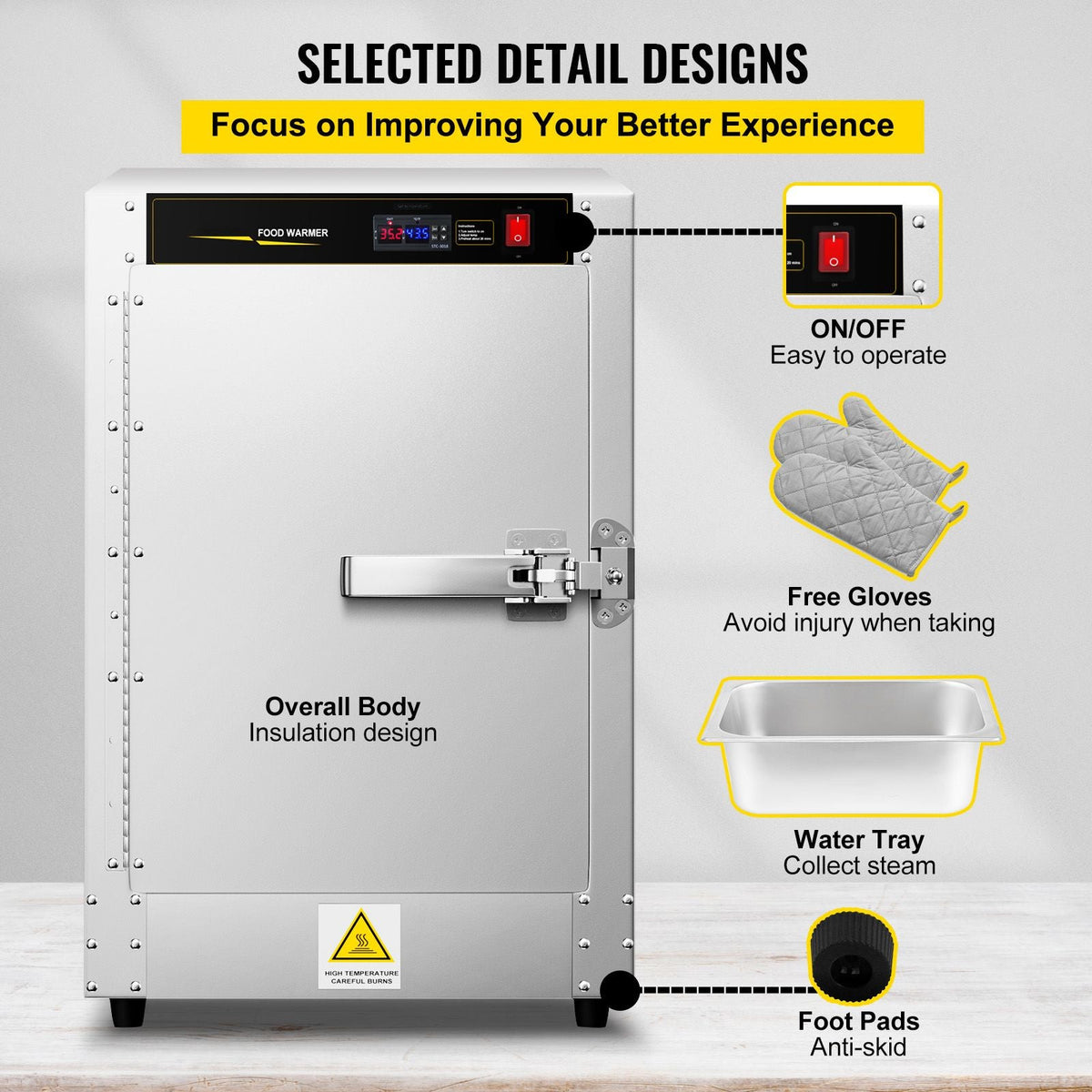 Hot Box Food Warmer, 16\"x16\"x24\" Concession Warmer with Water Tray, Four Disposable Catering Pans, Countertop Pizza, Patty, Pastry, Empanada, Concession Hot Food Hold Tested to UL Standards