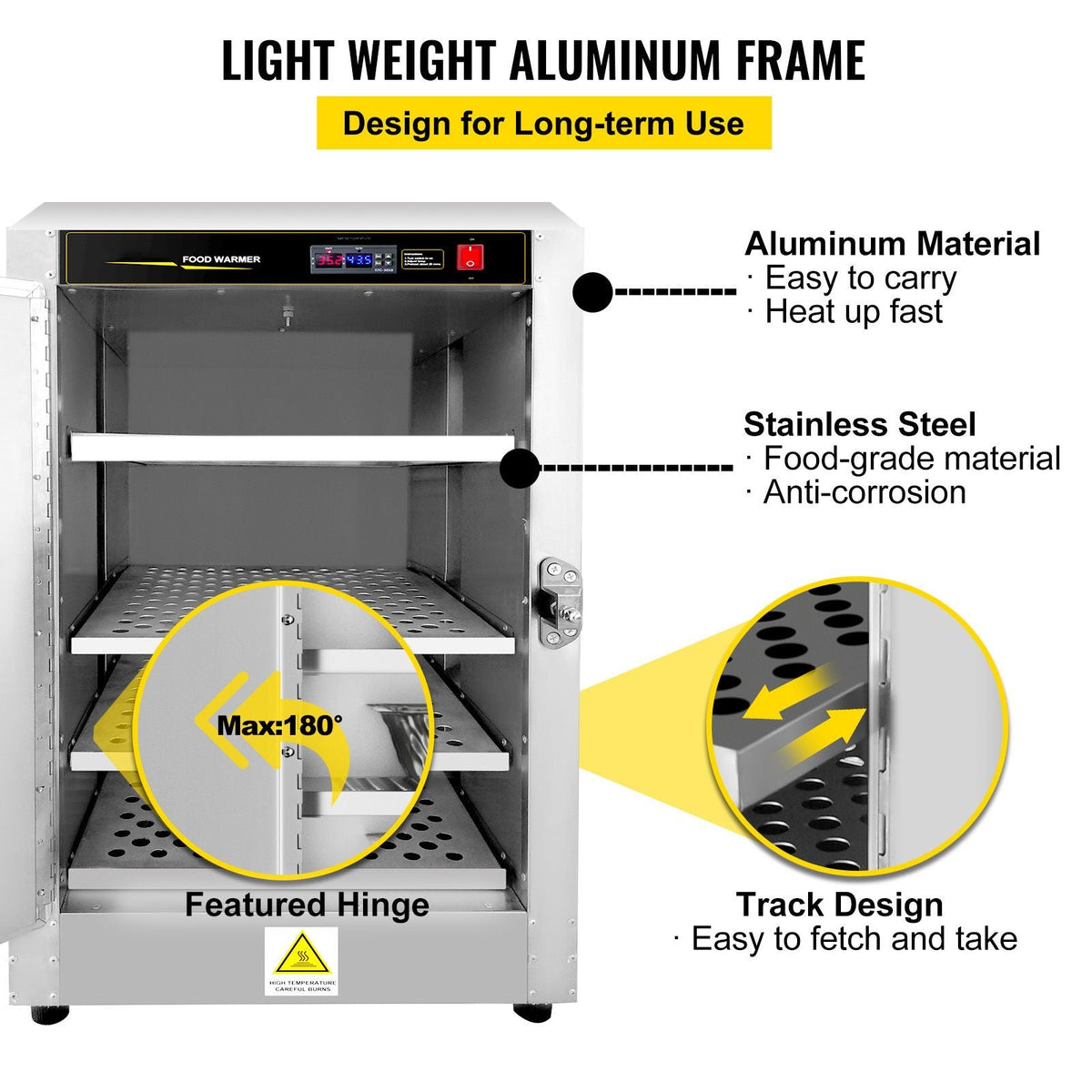 Hot Box Food Warmer, 16\"x16\"x24\" Concession Warmer with Water Tray, Four Disposable Catering Pans, Countertop Pizza, Patty, Pastry, Empanada, Concession Hot Food Hold Tested to UL Standards