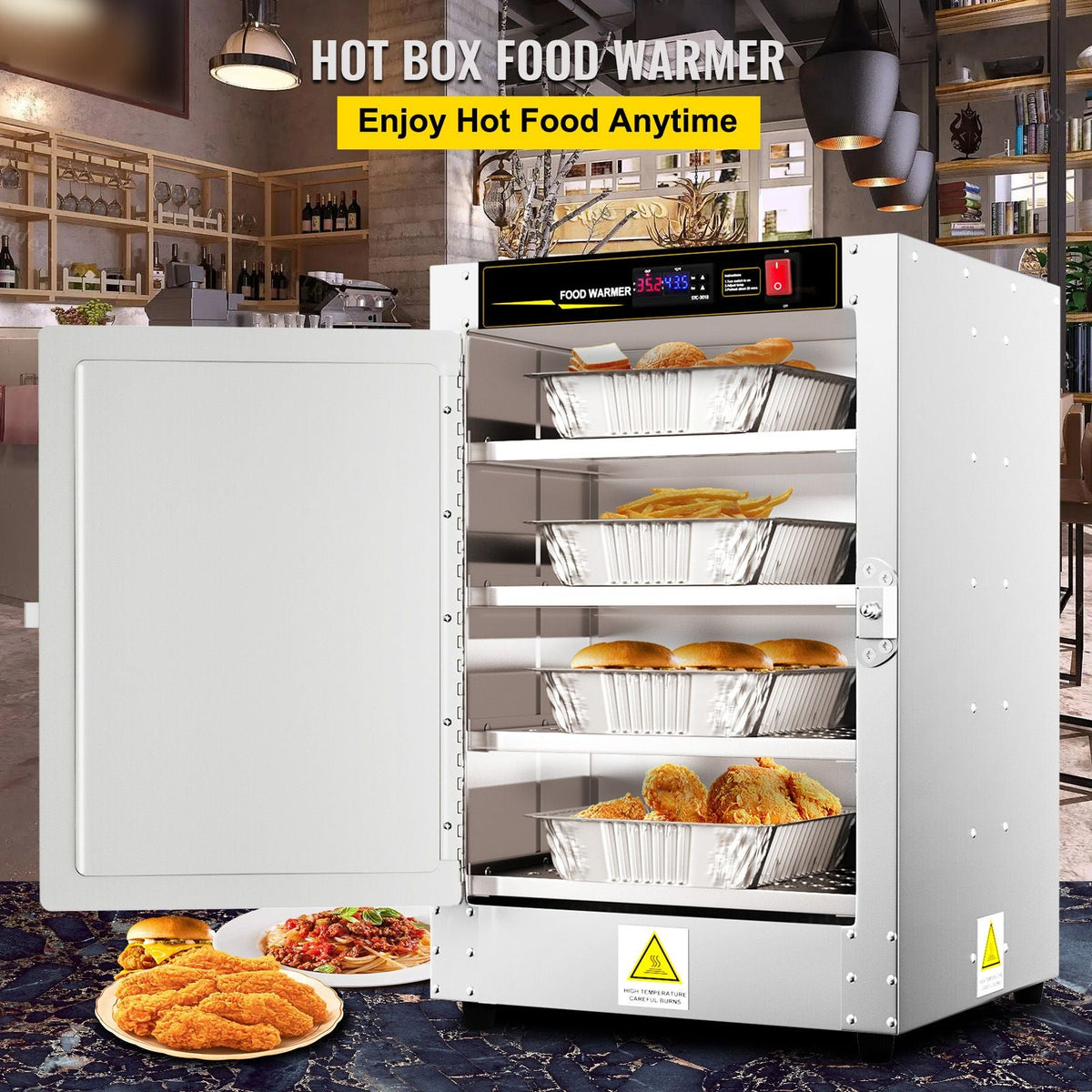 Hot Box Food Warmer, 16\"x16\"x24\" Concession Warmer with Water Tray, Four Disposable Catering Pans, Countertop Pizza, Patty, Pastry, Empanada, Concession Hot Food Hold Tested to UL Standards