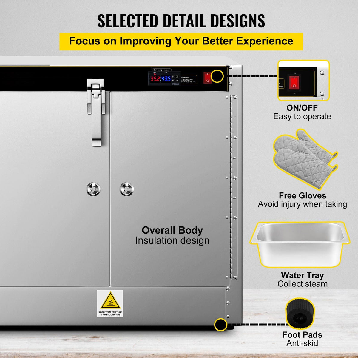 Hot Box Food Warmer, 25\"x15\"x24\" Concession Warmer with Water Tray, Four Disposable Catering Pans, Countertop Pizza, Patty, Pastry, Empanada, Concession Hot Food Hold Tested to UL Standards