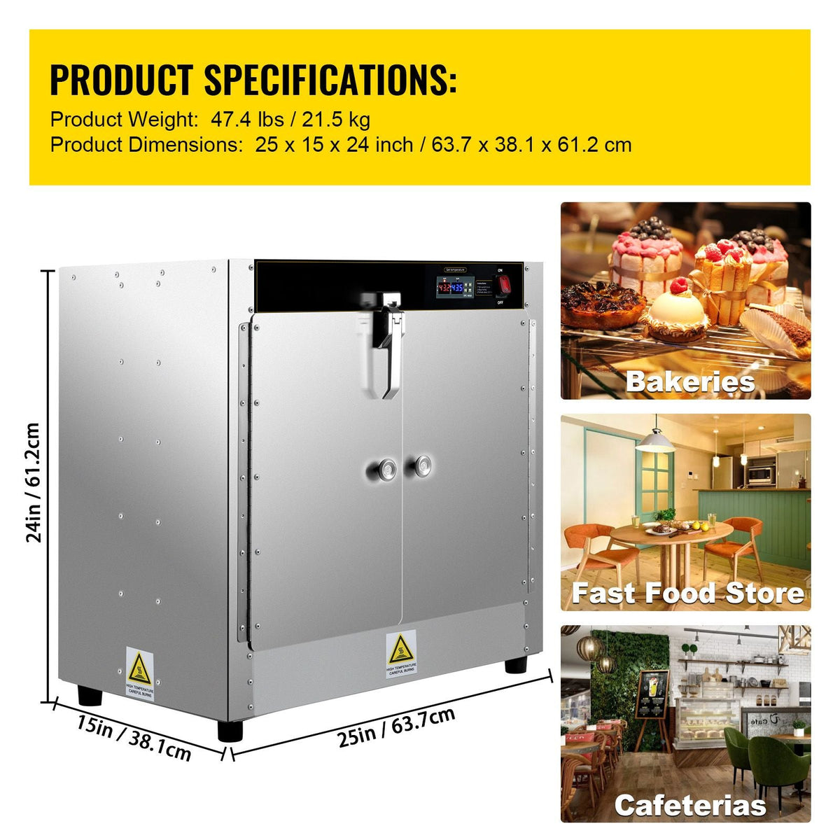 Hot Box Food Warmer, 25\"x15\"x24\" Concession Warmer with Water Tray, Four Disposable Catering Pans, Countertop Pizza, Patty, Pastry, Empanada, Concession Hot Food Hold Tested to UL Standards