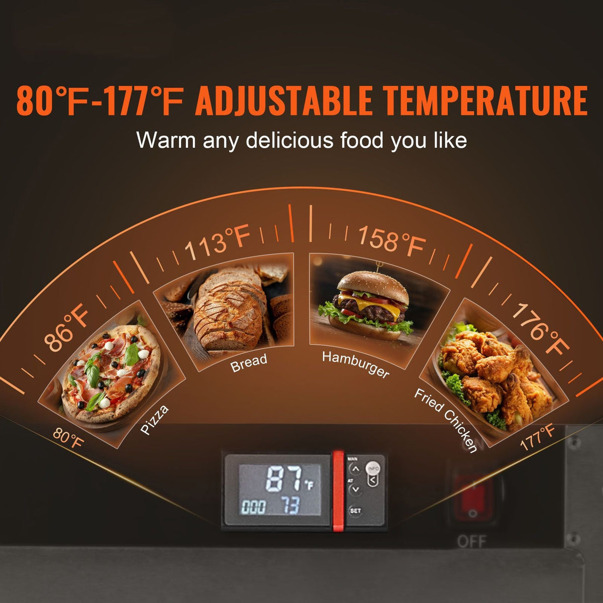Hot Box Food Warmer, 4-Tier Concession Warmer with Water Tray, 4 Pans, Glass Double-door and Adjustable Shelves, Stainless Steel Food Warmer Cabinet, Ideal for Storing Pizza, Chicken, Restaurant