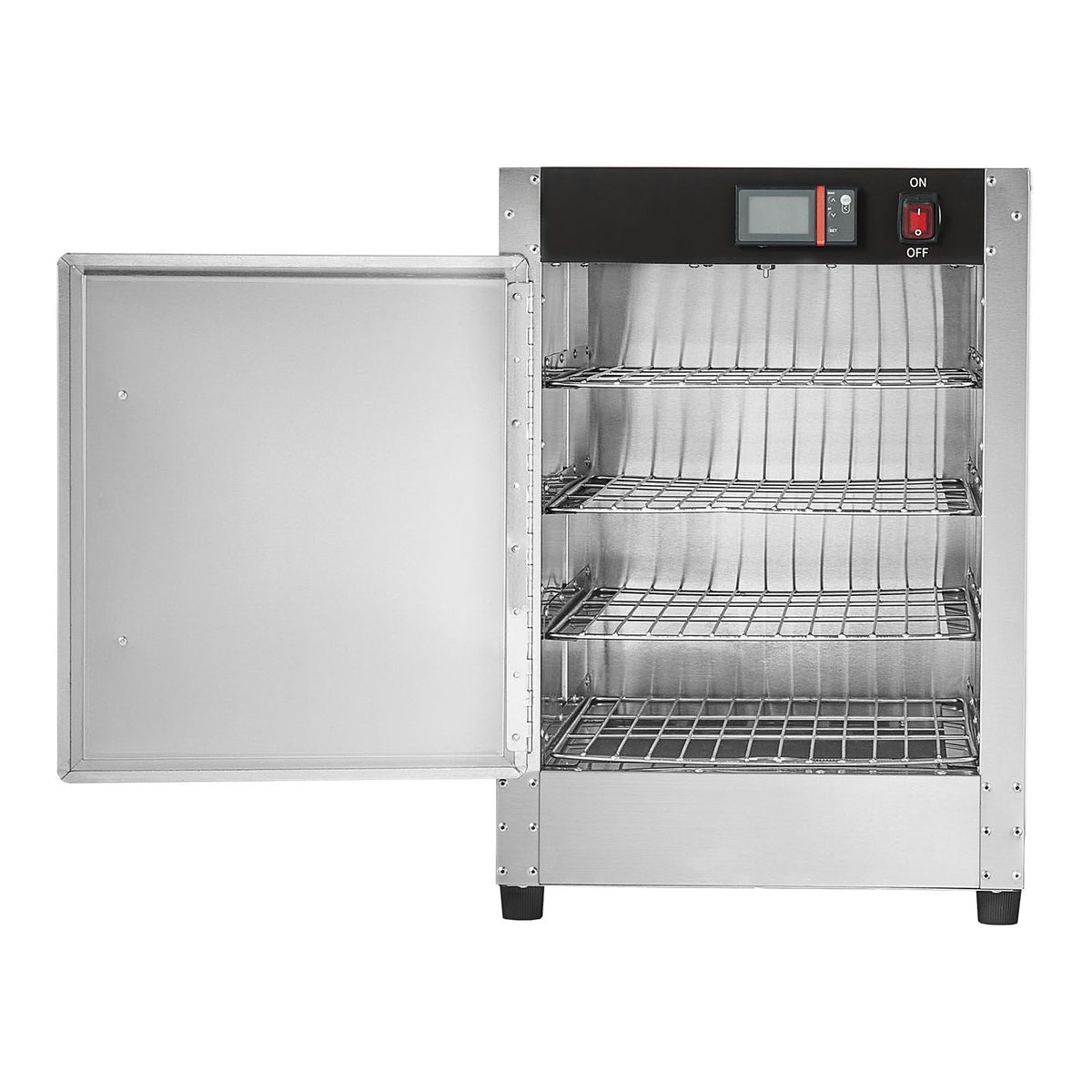 Hot Box Food Warmer, 4-Tier Concession Warmer with Water Tray, 4 Pans, Single-door and Adjustable Shelves, Stainless Steel Food Warmer Cabinet, Ideal for Storing Pizza, Chicken, Restaurant