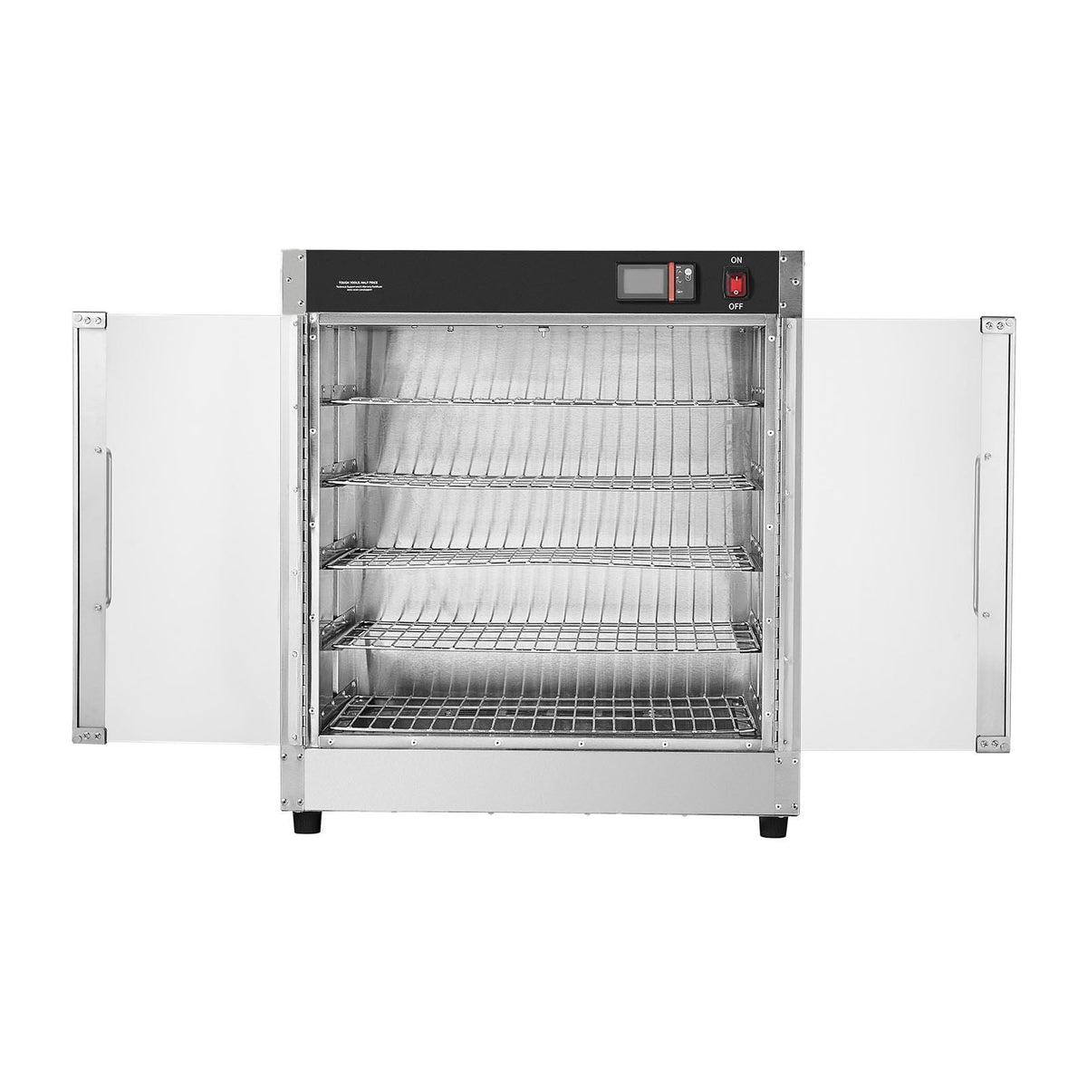 Hot Box Food Warmer, 5-Tier Concession Warmer with Water Tray, 5 Pans, Glass Double-door and Adjustable Shelves, Stainless Steel Food Warmer Cabinet, Ideal for Storing Pizza, Chicken, Restaurant