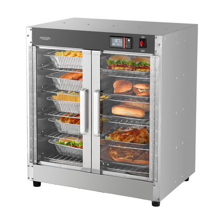 Hot Box Food Warmer, 5-Tier Concession Warmer with Water Tray, 5 Pans, Glass Double-door and Adjustable Shelves, Stainless Steel Food Warmer Cabinet, Ideal for Storing Pizza, Chicken, Restaurant