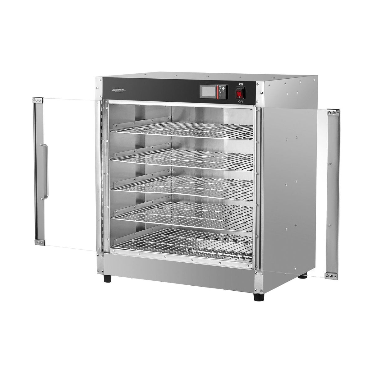 Hot Box Food Warmer, 5-Tier Concession Warmer with Water Tray, 5 Pans, Glass Double-door and Adjustable Shelves, Stainless Steel Food Warmer Cabinet, Ideal for Storing Pizza, Chicken, Restaurant