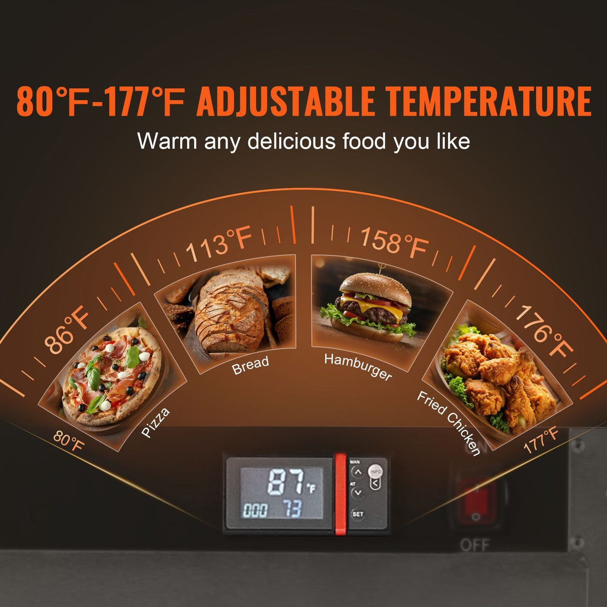 Hot Box Food Warmer, 5-Tier Concession Warmer with Water Tray, 5 Pans, Glass Double-door and Adjustable Shelves, Stainless Steel Food Warmer Cabinet, Ideal for Storing Pizza, Chicken, Restaurant