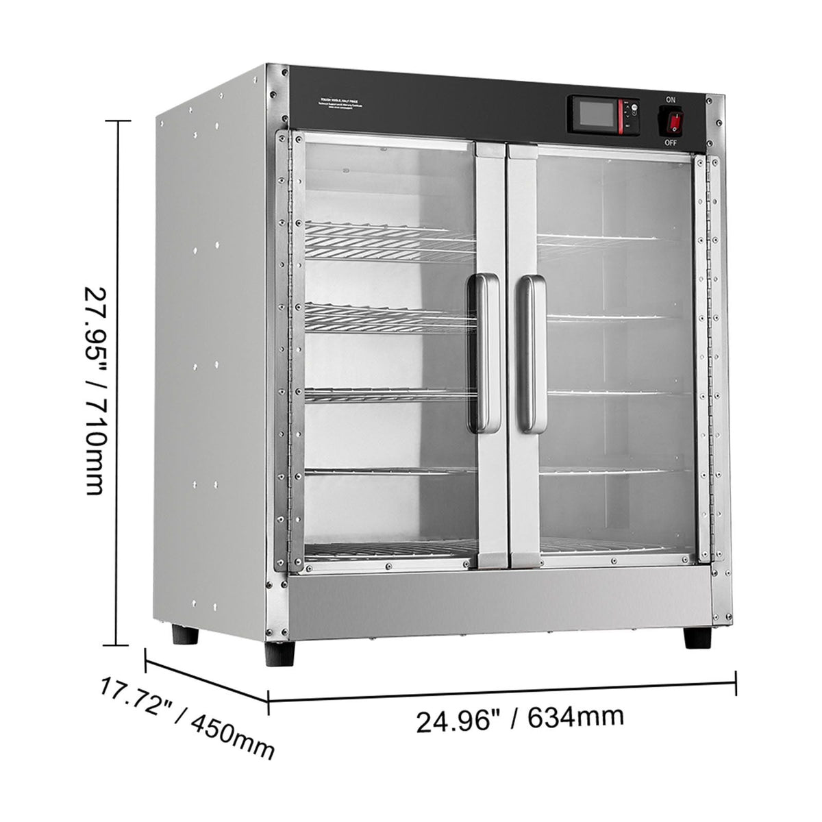 Hot Box Food Warmer, 5-Tier Concession Warmer with Water Tray, 5 Pans, Glass Double-door and Adjustable Shelves, Stainless Steel Food Warmer Cabinet, Ideal for Storing Pizza, Chicken, Restaurant