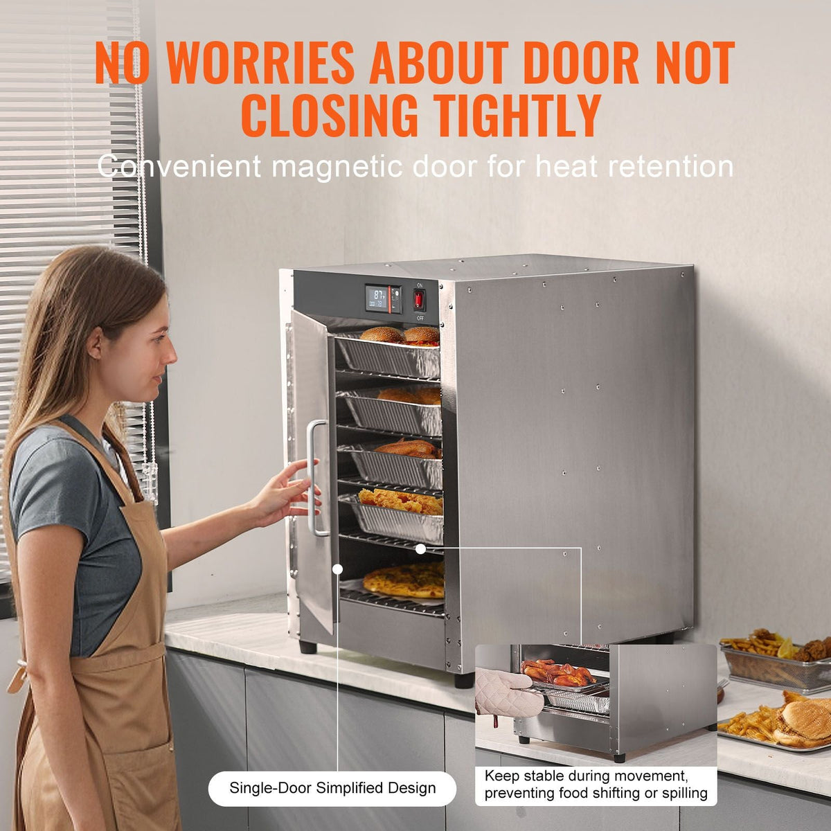 Hot Box Food Warmer, 5-Tier Concession Warmer with Water Tray, 5 Pans, Single-door and Adjustable Shelves, Stainless Steel Food Warmer Cabinet, Ideal for Storing Pizza, Chicken, Restaurant