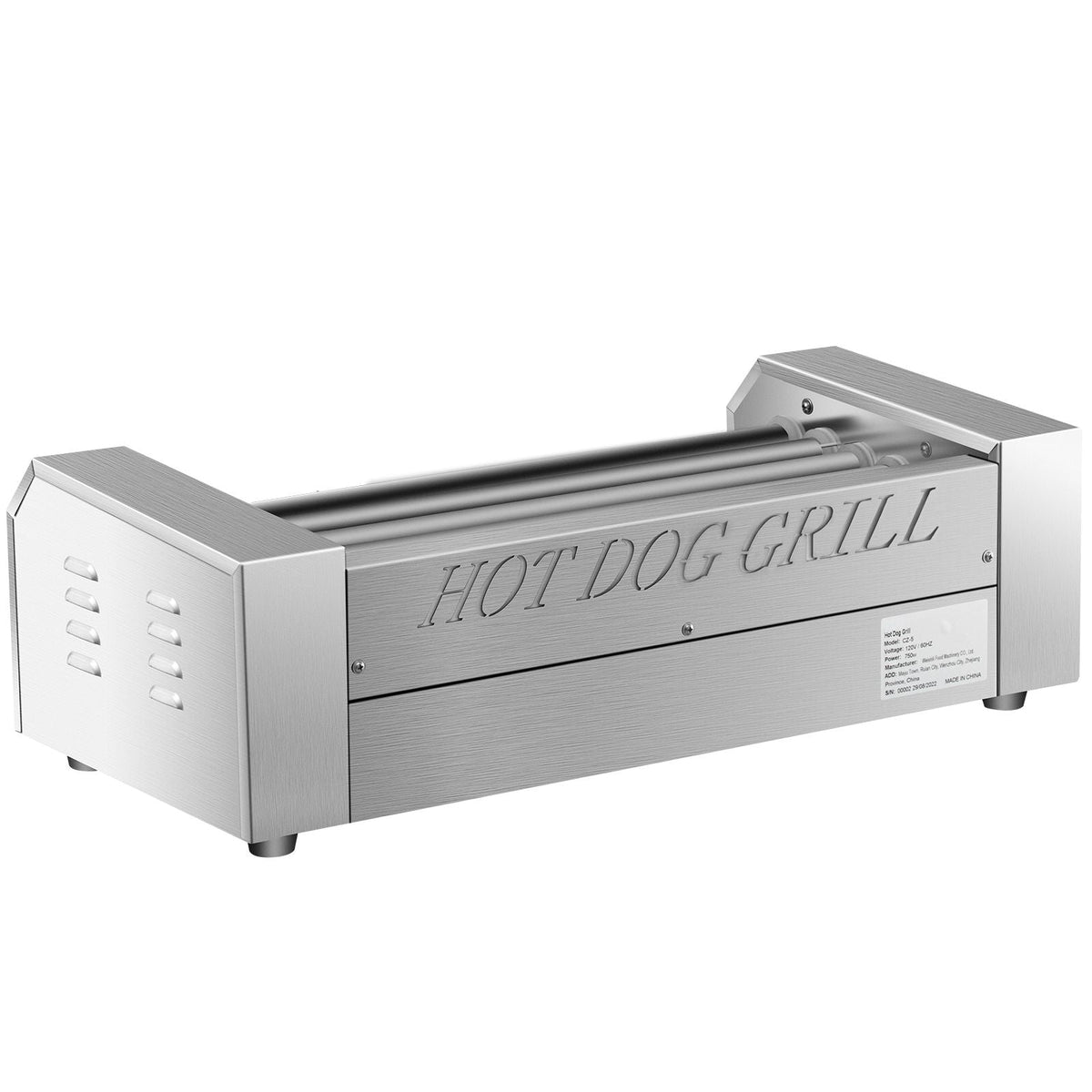 Hot Dog Roller, 12 Hot Dog Capacity 5 Rollers, 750W Stainless Steel Cook Warmer Machine with Dual Temp Control, LED Light and Detachable Drip Tray, Sausage Grill Cooker for Kitchen Restaurant