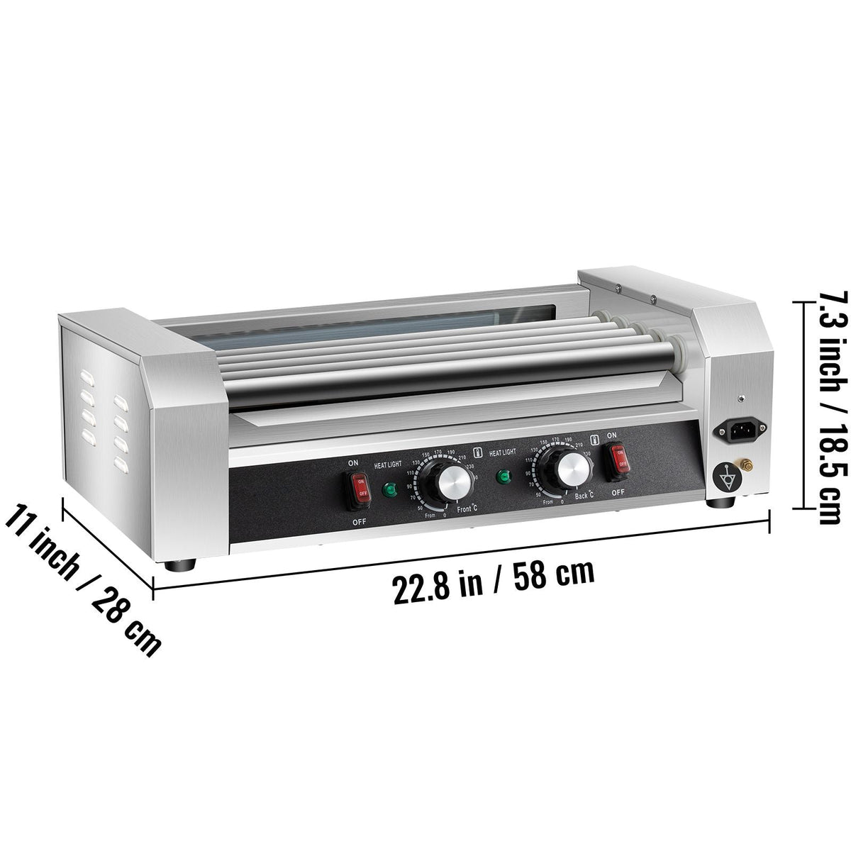 Hot Dog Roller, 12 Hot Dog Capacity 5 Rollers, 750W Stainless Steel Cook Warmer Machine with Dual Temp Control, LED Light and Detachable Drip Tray, Sausage Grill Cooker for Kitchen Restaurant