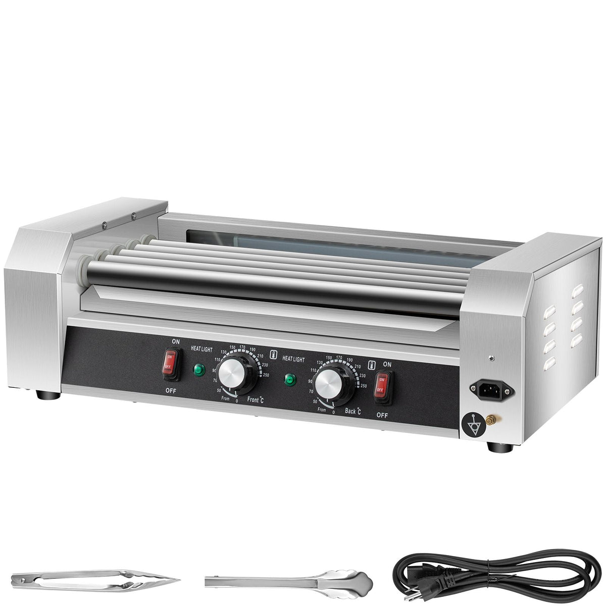 Hot Dog Roller, 12 Hot Dog Capacity 5 Rollers, 750W Stainless Steel Cook Warmer Machine with Dual Temp Control, LED Light and Detachable Drip Tray, Sausage Grill Cooker for Kitchen Restaurant