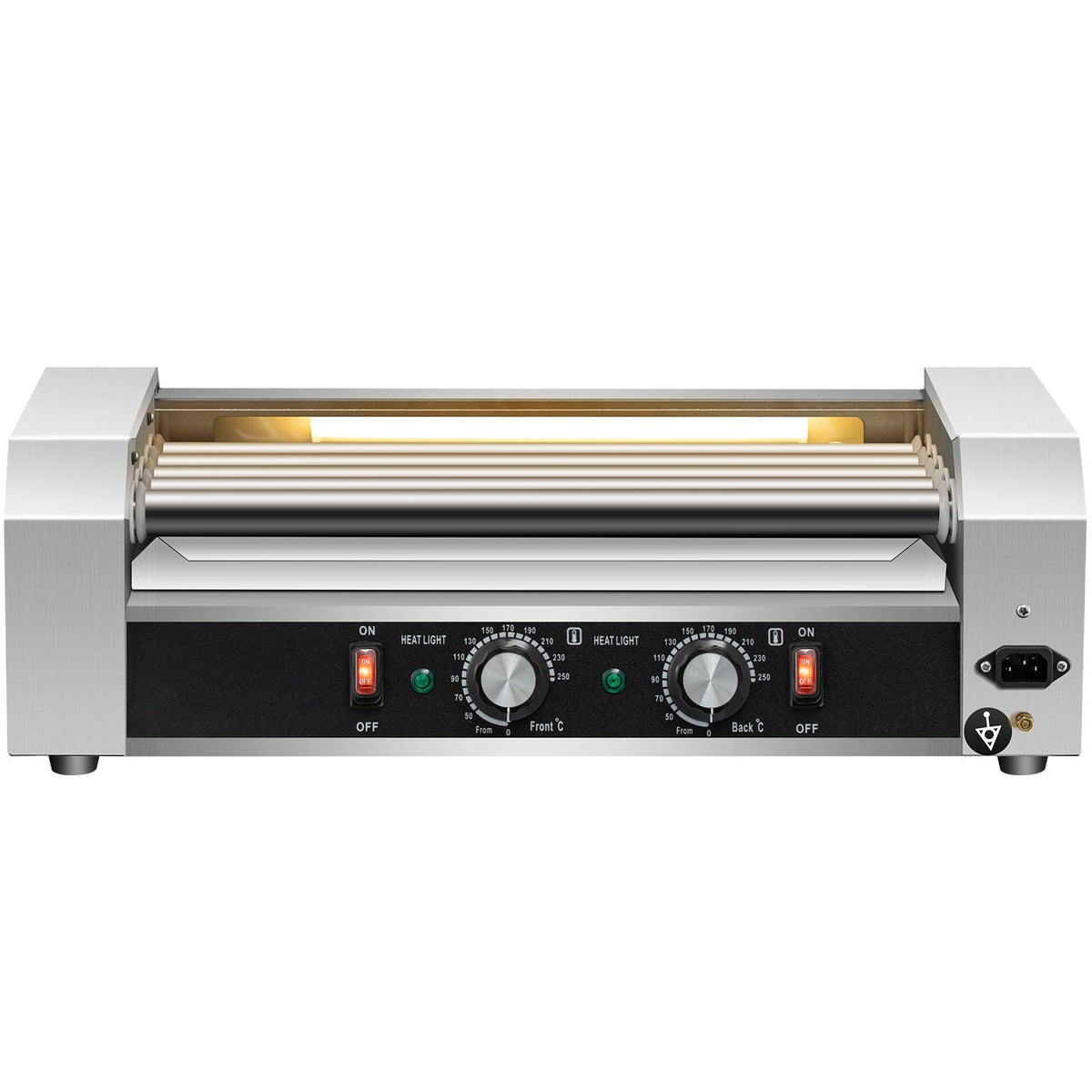 Hot Dog Roller, 12 Hot Dog Capacity 5 Rollers, 750W Stainless Steel Cook Warmer Machine with Dual Temp Control, LED Light and Detachable Drip Tray, Sausage Grill Cooker for Kitchen Restaurant