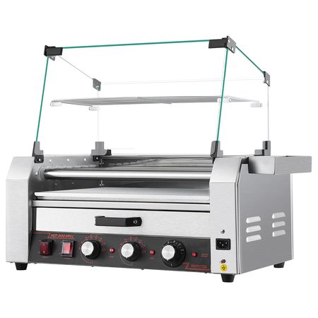 Hot Dog Roller, 18 Hot Dog 7 Rollers, Stainless Steel Sausage Grill Cooker, 1200W Hot Dog Machine with Bun Warmer, Cover, 3 Temp Control, Side Storage Box, Oil Drip Tray, for Home & Commercial