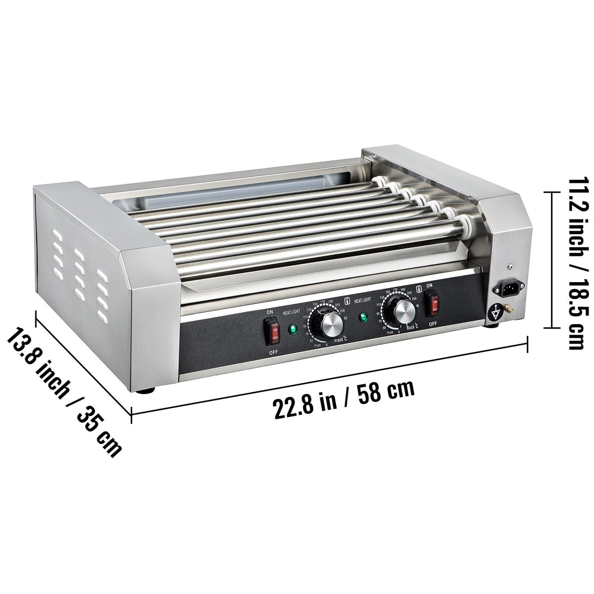Hot Dog Roller, 18 Hot Dog Capacity 7 Rollers, 1050W Stainless Steel Cook Warmer Machine with Dual Temp Control, LED Light and Detachable Drip Tray, Sausage Grill Cooker for Kitchen Restaurant
