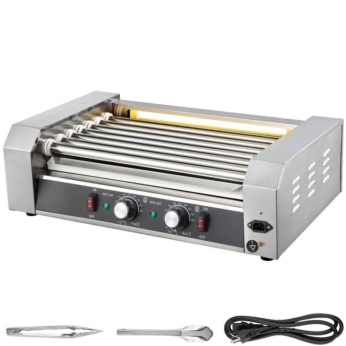 Hot Dog Roller, 18 Hot Dog Capacity 7 Rollers, 1050W Stainless Steel Cook Warmer Machine with Dual Temp Control, LED Light and Detachable Drip Tray, Sausage Grill Cooker for Kitchen Restaurant
