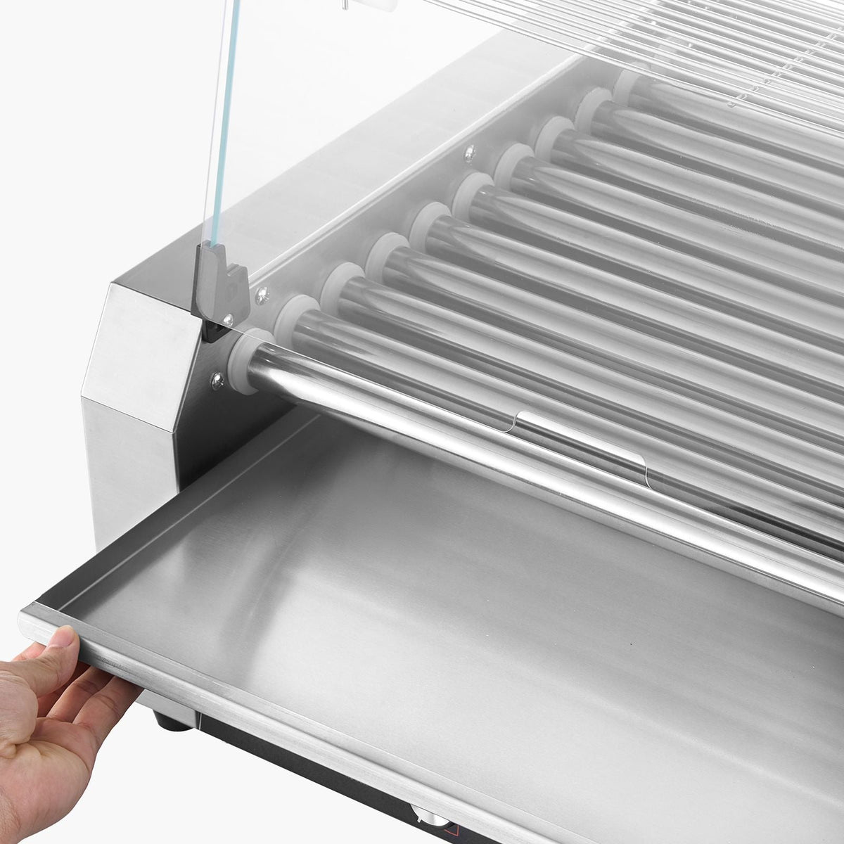 Hot Dog Roller, 30 Hot Dog 11 Rollers, Stainless Steel Sausage Grill Cooker, 1950W Hot Dog Machine with Bun Warmer, Cover, 3 Temp Control, Side Storage Box, Oil Drip Tray, for Home & Commercial