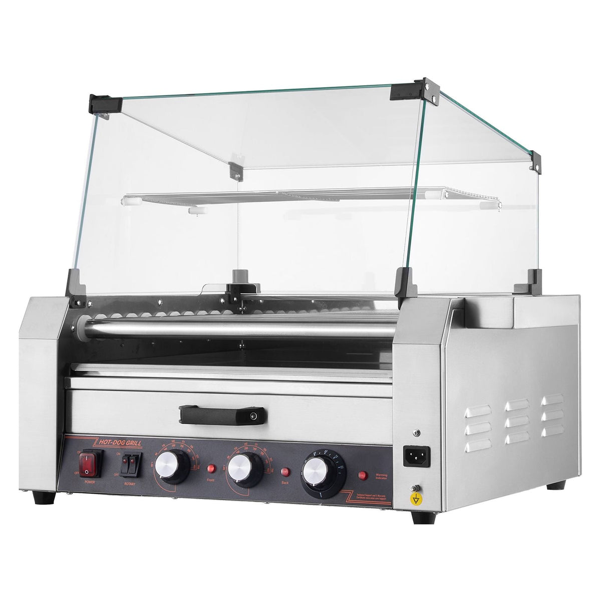 Hot Dog Roller, 30 Hot Dog 11 Rollers, Stainless Steel Sausage Grill Cooker, 1950W Hot Dog Machine with Bun Warmer, Cover, 3 Temp Control, Side Storage Box, Oil Drip Tray, for Home & Commercial