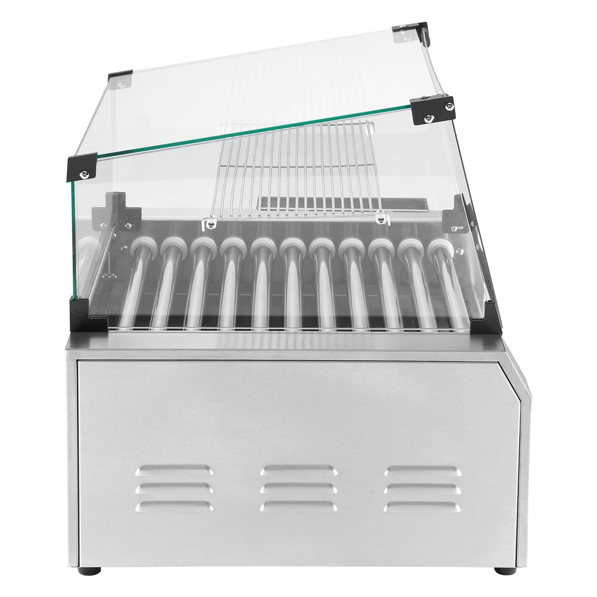 Hot Dog Roller, 30 Hot Dog 11 Rollers, Stainless Steel Sausage Grill Cooker, 1950W Hot Dog Machine with Bun Warmer, Cover, 3 Temp Control, Side Storage Box, Oil Drip Tray, for Home & Commercial