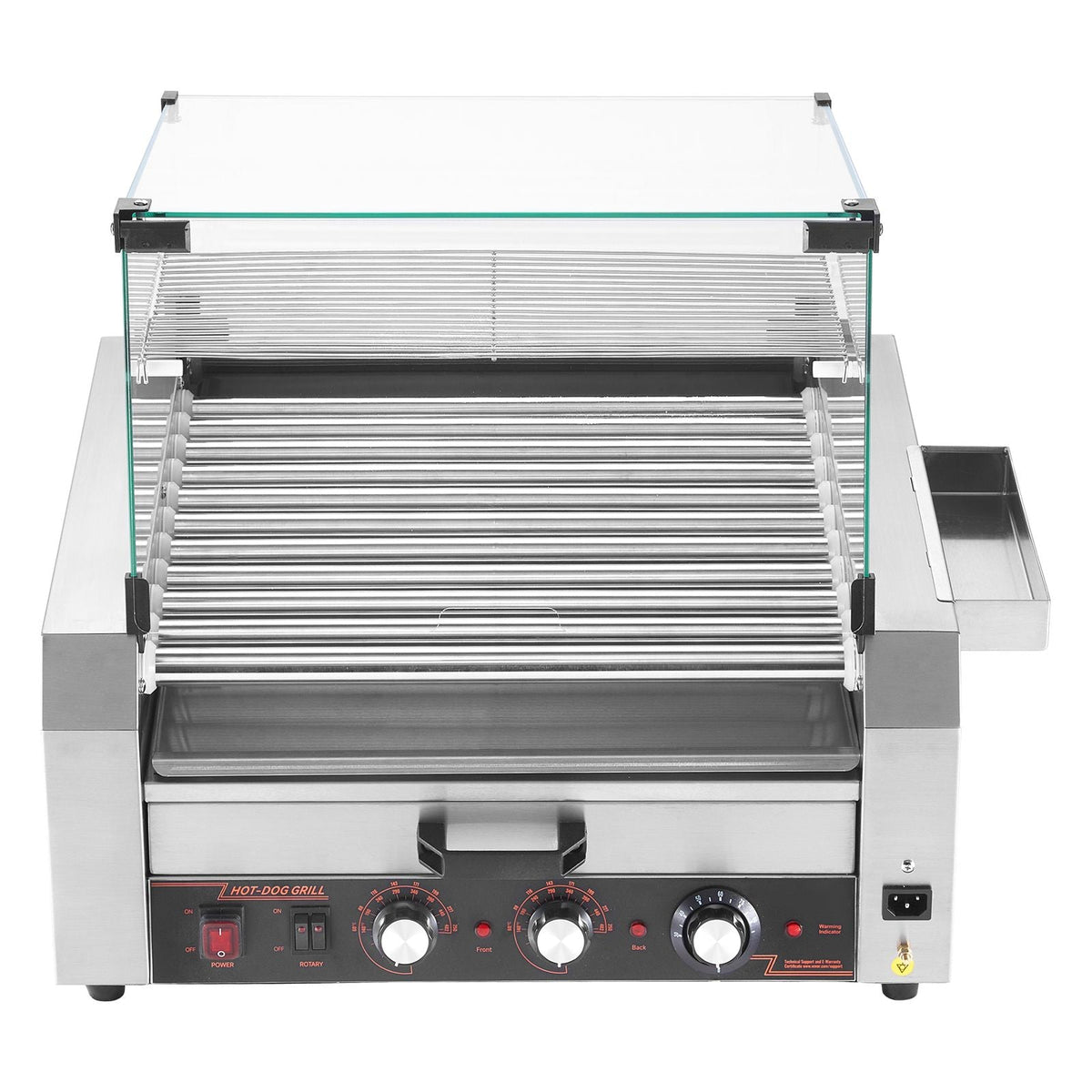 Hot Dog Roller, 30 Hot Dog 11 Rollers, Stainless Steel Sausage Grill Cooker, 1950W Hot Dog Machine with Bun Warmer, Cover, 3 Temp Control, Side Storage Box, Oil Drip Tray, for Home & Commercial