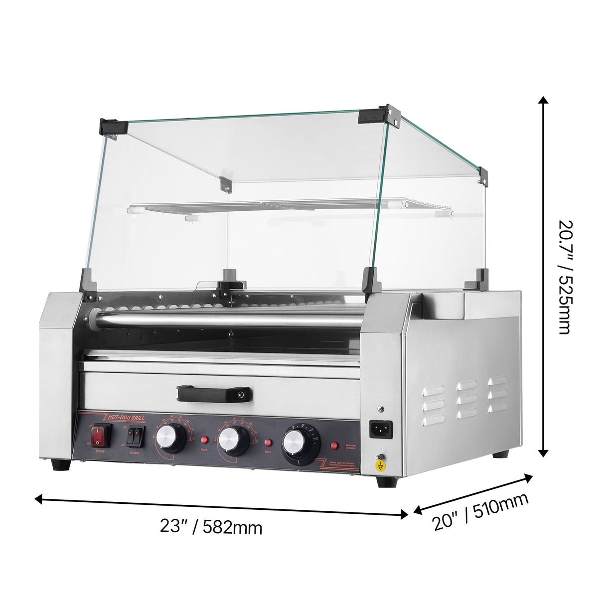 Hot Dog Roller, 30 Hot Dog 11 Rollers, Stainless Steel Sausage Grill Cooker, 1950W Hot Dog Machine with Bun Warmer, Cover, 3 Temp Control, Side Storage Box, Oil Drip Tray, for Home & Commercial