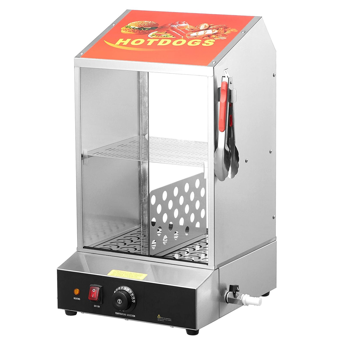 Hot Dog Steamer, 39QT, 2-Tier Hot Dog Hut Steamer, 86-185 Fahrenheit Temp Control, Electric Bun Warmer with Tempered Glass Slide Doors Partition Plate Tong, Stainless Steel, for Hot Dogs & Buns