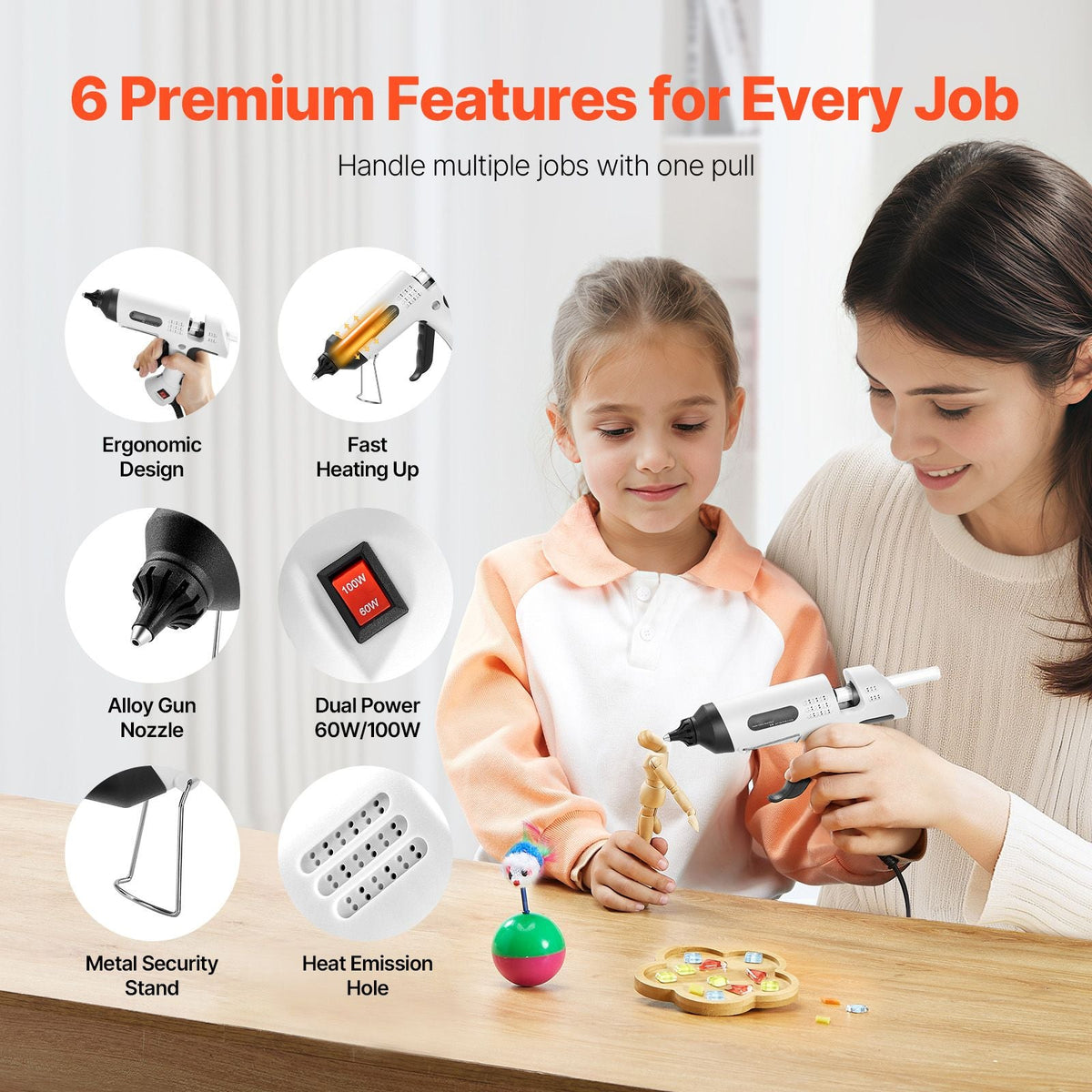 Hot Glue Gun, 60/100W Dual Power, Mini Hot Glue Gun with 20 Premium Glue Sticks and Oxford Cloth Bag, Fast Preheating & High Temp Melt Glue Gun for Crafts, Arts, DIY, Quick Home Repairs, White