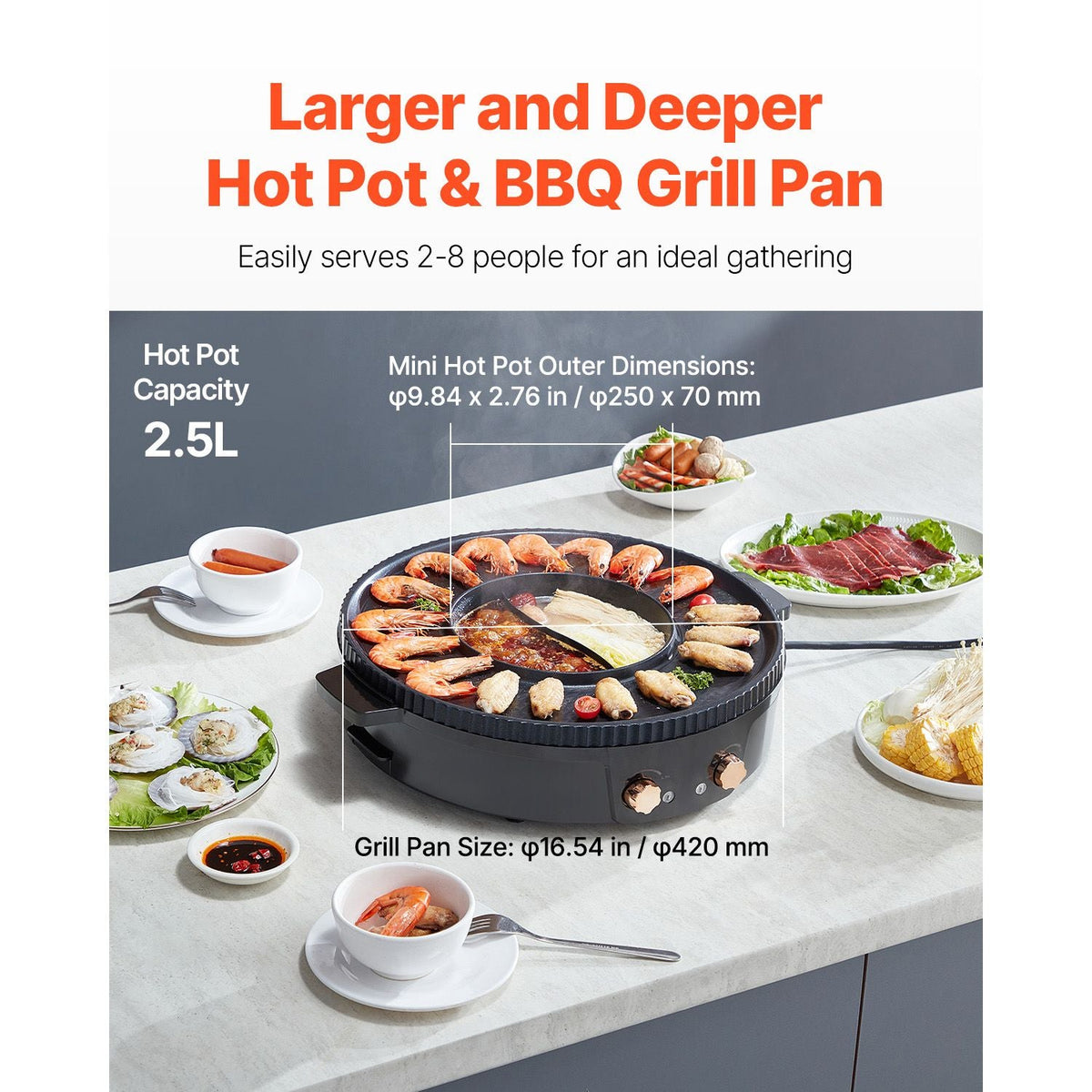 Hot Pot with Grill, 1800W 2-in-1 Electric Smokeless Grill and Hot Pot, Korean BBQ Shabu Shabu Hotpot with Separate Dual Temperature Control, Non-stick Pan, for 2-8 People Family Dining