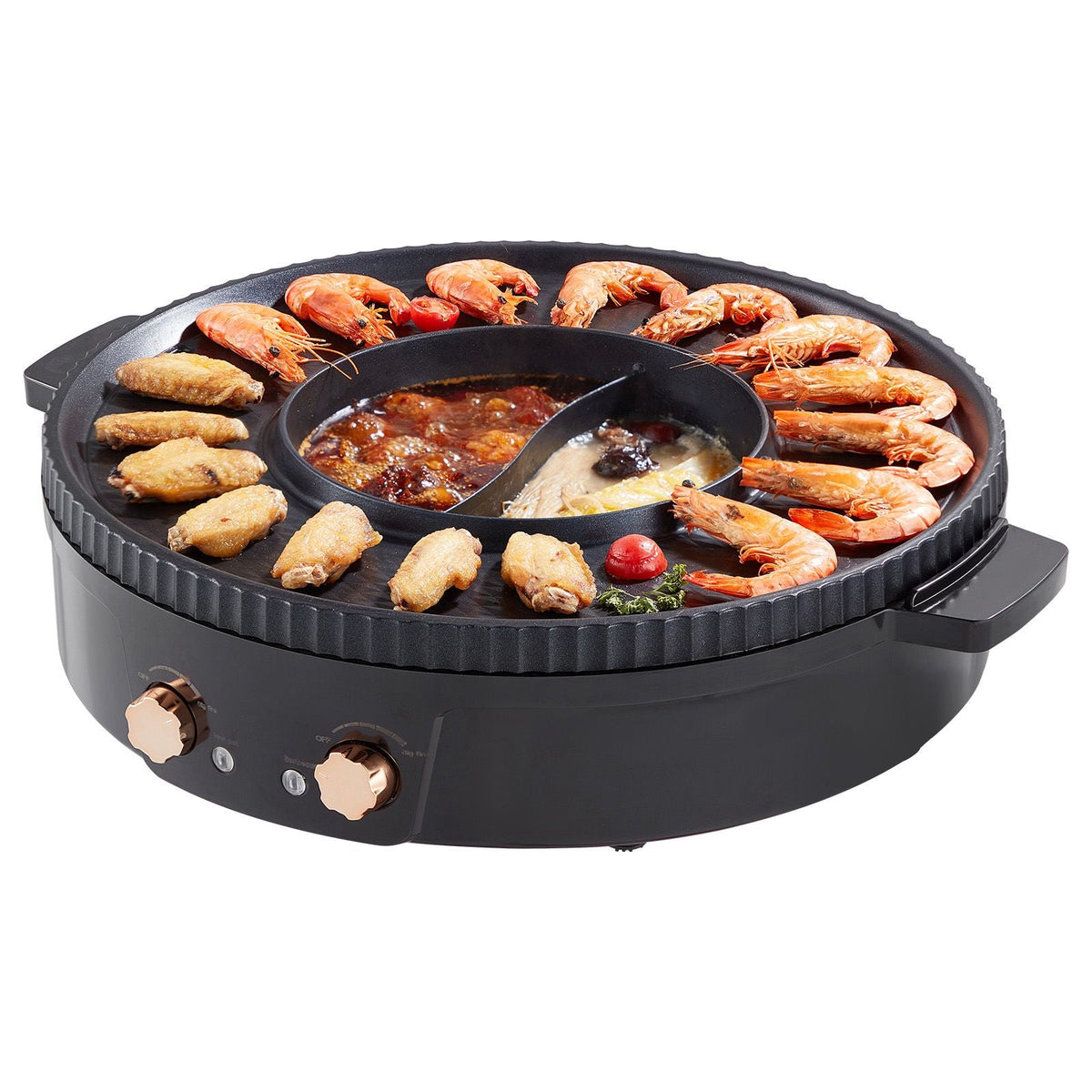 Hot Pot with Grill, 1800W 2-in-1 Electric Smokeless Grill and Hot Pot, Korean BBQ Shabu Shabu Hotpot with Separate Dual Temperature Control, Non-stick Pan, for 2-8 People Family Dining