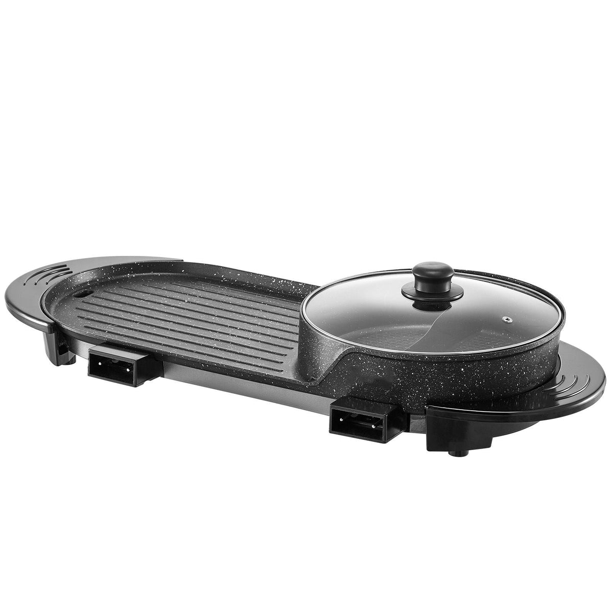 Hot Pot with Grill, 2200W 2-in-1 Electric Smokeless Grill and Hot Pot, Korean BBQ Shabu Shabu Hotpot with Separate Dual Temperature Control, Non-stick Pan, for 1-6 People Family Dinning