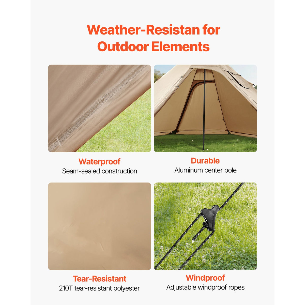 Hot Tent for 2 Persons, Portable Winter Tipi Tent with Stove Jack, Waterproof Canvas Camping Tents, Lightweight 4 Season Shelter Tents for Hiking Fishing Backpacking, S Size