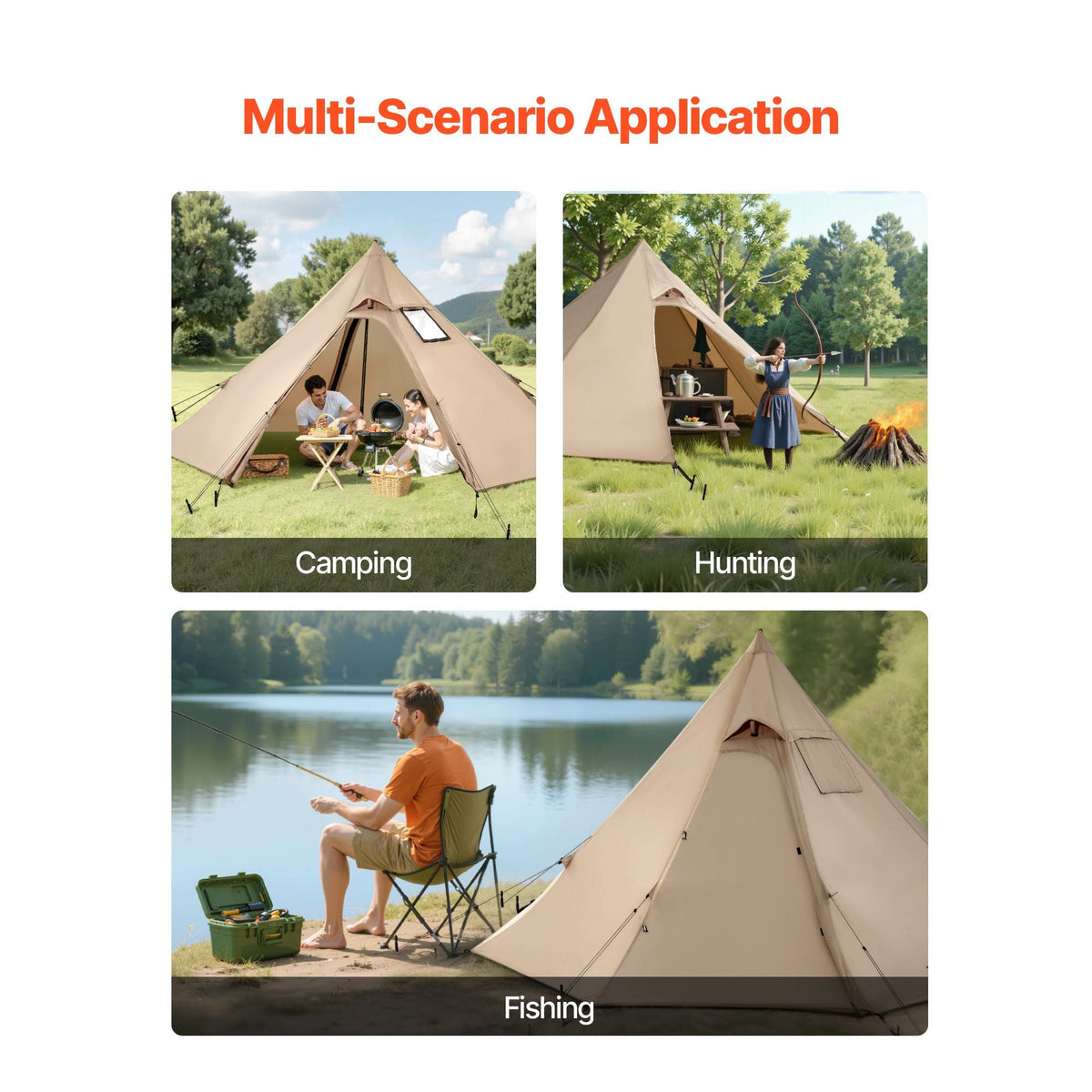 Hot Tent for 2 Persons, Portable Winter Tipi Tent with Stove Jack, Waterproof Canvas Camping Tents, Lightweight 4 Season Shelter Tents for Hiking Fishing Backpacking, S Size