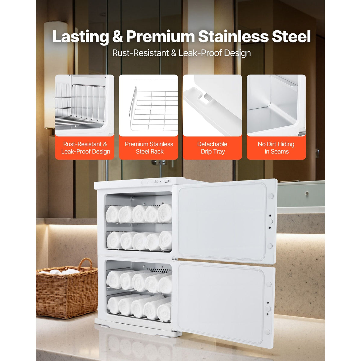 Hot Towel Warmer, 10 gal Large Capacity 2-Tier Towel Warmer Cabinet with Clip & 4 Stainless Steel Racks, Holds up 48 Towels, All-Round Heating Cabinet for Spa, Barber, Manicures, Massage, Salon