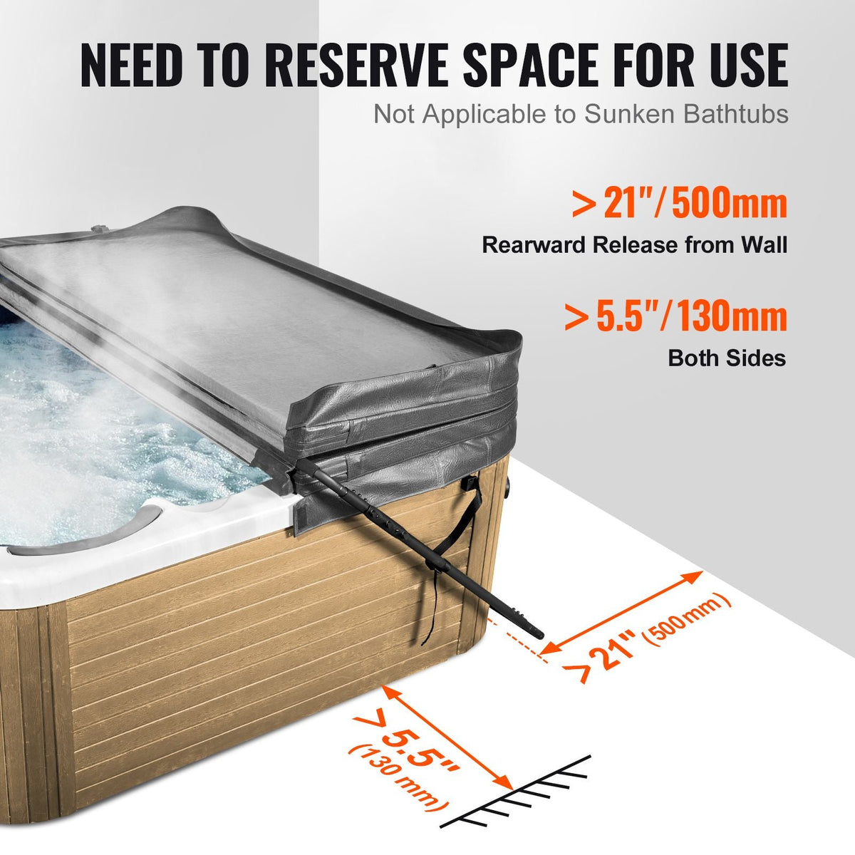 Hot Tub Cover Lift, Spa Cover Lift, Height 31.5" - 41.3" Width 53" - 92.5" Adjustable, Installed at the Bottom on One Side, Suitable for Various Sizes of Rectangular Bathtubs, Hot Tubs, Spa