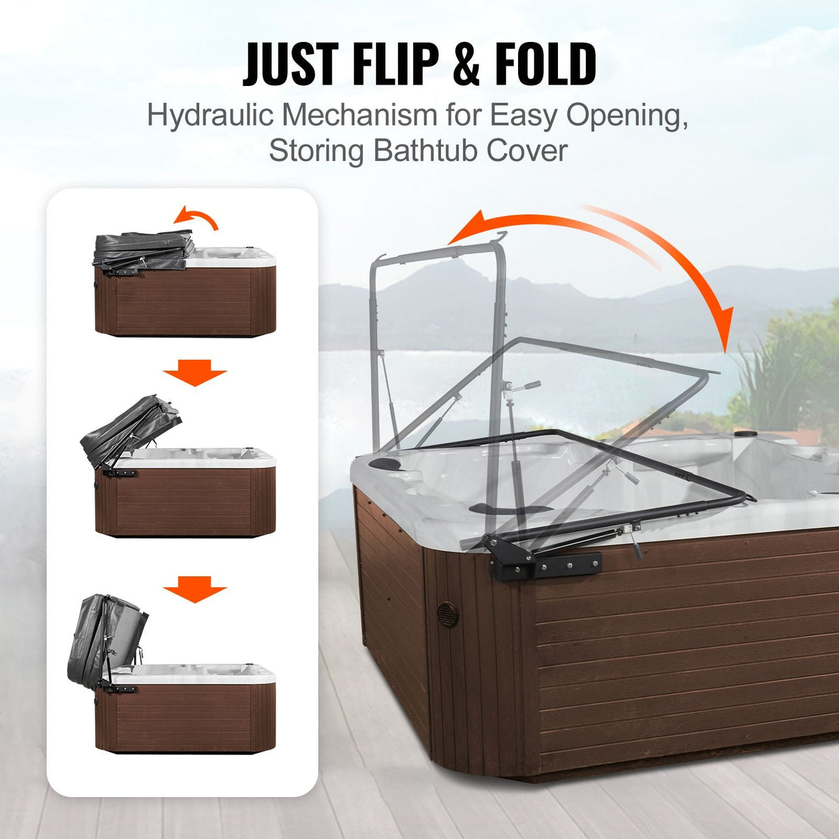 Hot Tub Cover Lift, Spa Cover Lift, Hydraulic, Width 69" - 96.5" Adjustable, Installed on Both Sides at the Top, Suitable for Various Sizes of Rectangular Bathtubs, Hot Tubs, Spa