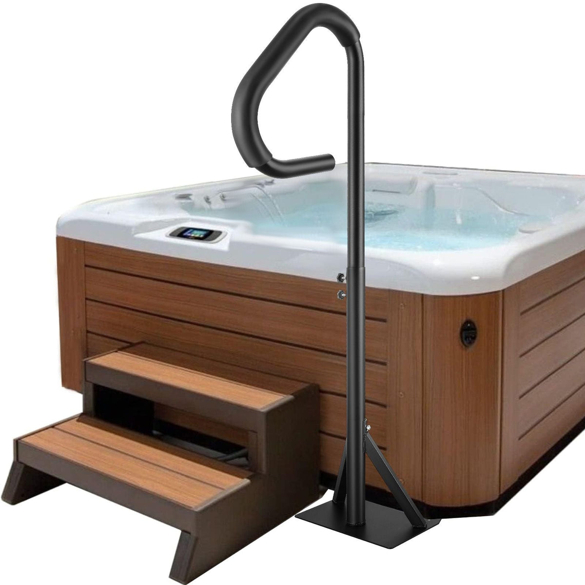Hot Tub Handrail, 360 Rotatable Spa Side Handrail with 35"-57" Adjustable Height, Rust-proof Aluminum Spa Step Hot Tub Hand Rail with Slide-Under Mount Base for Indoor & Outdoor, 600LBS Capacity