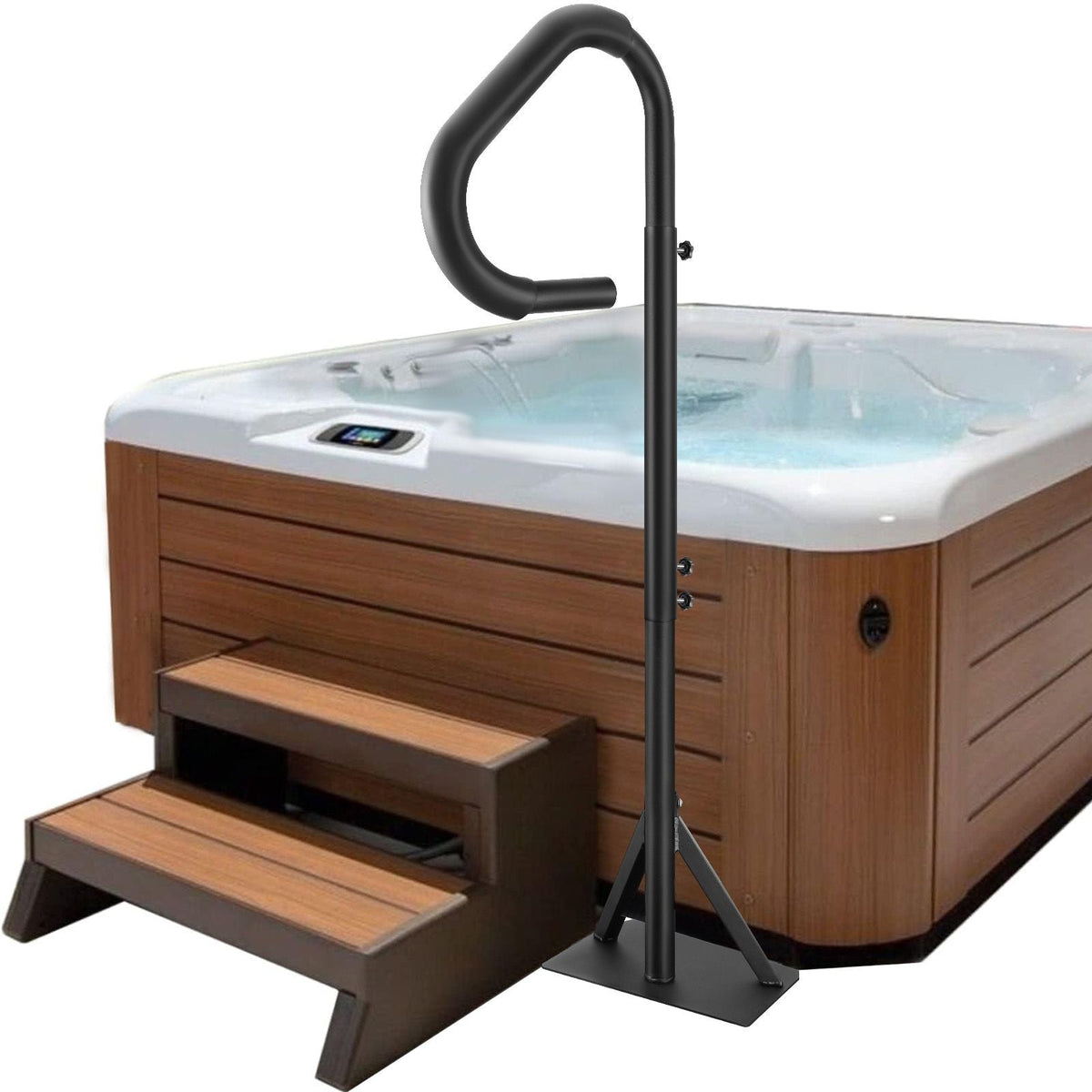 Hot Tub Handrail, 360 Rotatable Spa Side Handrail with 48"-63" Adjustable Height, Rust-proof Aluminum Spa Step Hot Tub Hand Rail with Slide-Under Mount Base for Indoor & Outdoor, 600LBS Capacity