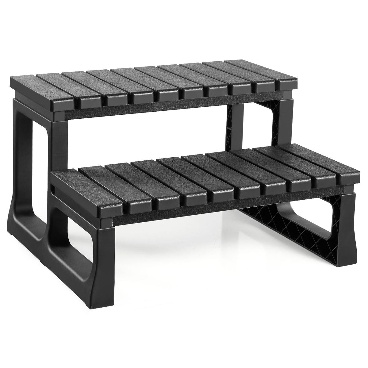 Hot Tub Steps, 2-Step Spa Outdoor Stairs, Heavy Duty 23.6 inch Wide PP Above-Ground/Inflatable Pool Ladder with 320 lbs Weight Capacity, Multi-Use for Porch, Patio, Deck, Campers, Black