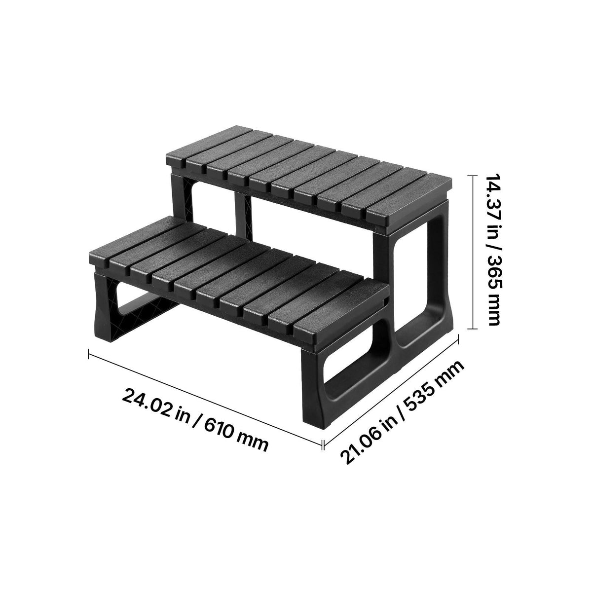 Hot Tub Steps, 2-Step Spa Outdoor Stairs, Heavy Duty 23.6 inch Wide PP Above-Ground/Inflatable Pool Ladder with 320 lbs Weight Capacity, Multi-Use for Porch, Patio, Deck, Campers, Black