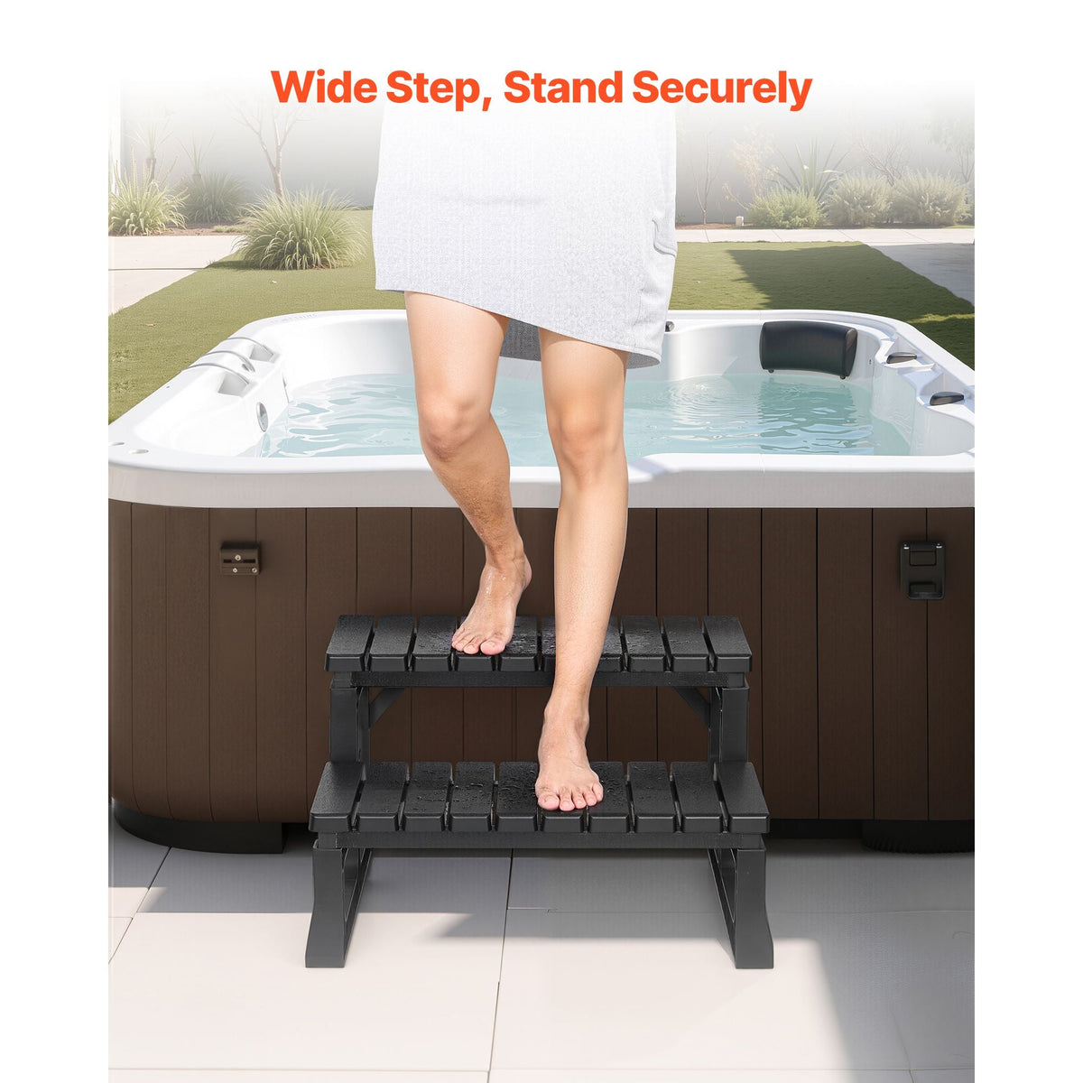 Hot Tub Steps, 2-Step Spa Outdoor Stairs, Heavy Duty 23.6 inch Wide PP Above-Ground/Inflatable Pool Ladder with 320 lbs Weight Capacity, Multi-Use for Porch, Patio, Deck, Campers, Black