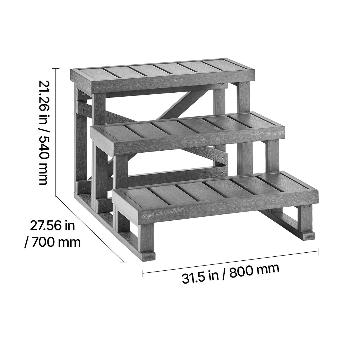 Hot Tub Steps 3-Step Spa Stairs 27.5 in Wide Step Ladder Outdoor, 350 lbs Capacity, Sturdy HIPS Plastic, Non-Slip Foot Pads, Easy Assembly, Stable Access for Pool, RV, Home Patio and Backyard