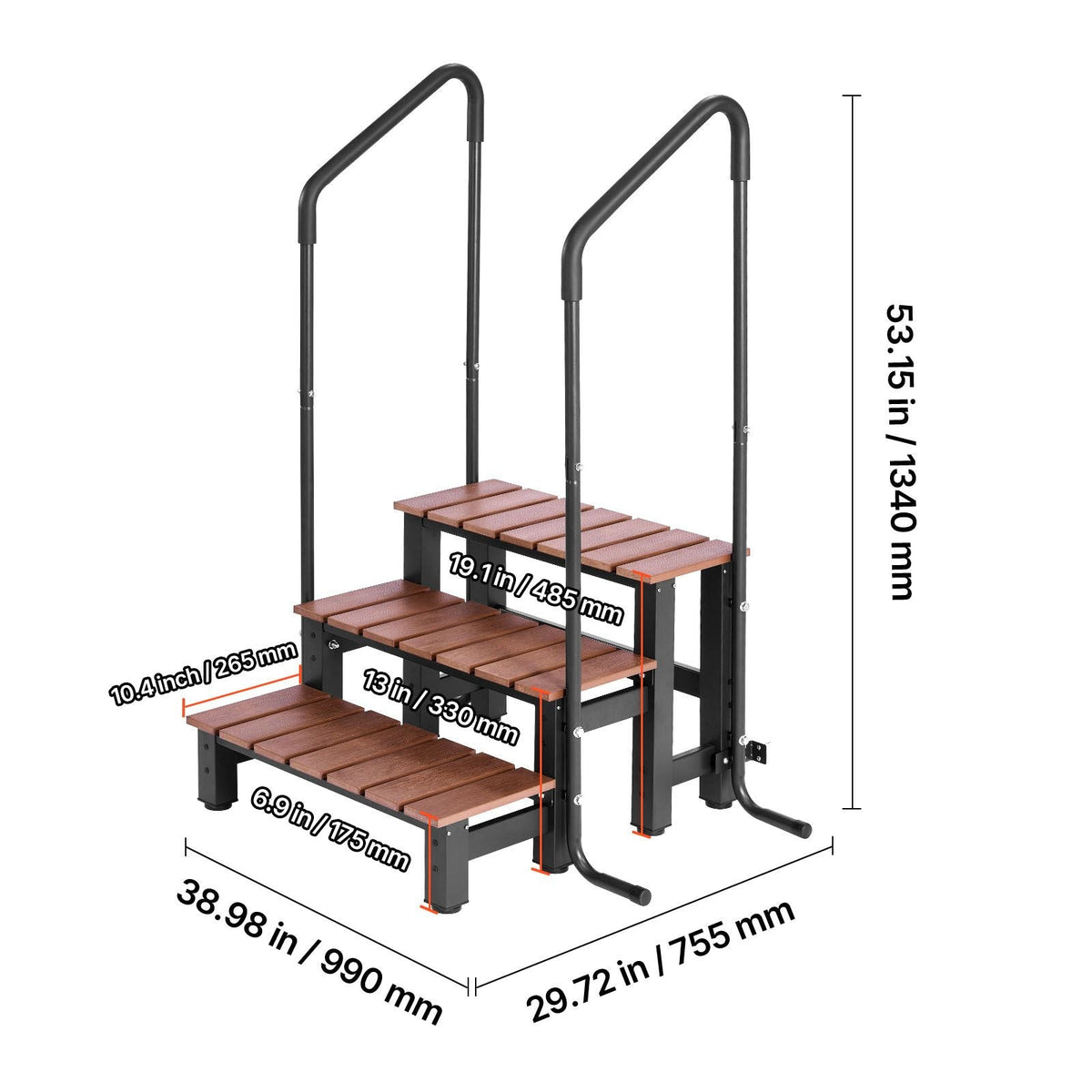 Hot Tub Steps with Handrail, 3-Step Spa Outdoor Stairs, Heavy Duty 25.2 inch Wide Above-Ground/Inflatable Pool Ladder with 550 lbs Weight Capacity, Multi-Use for Porch, Patio, Deck, Trailers