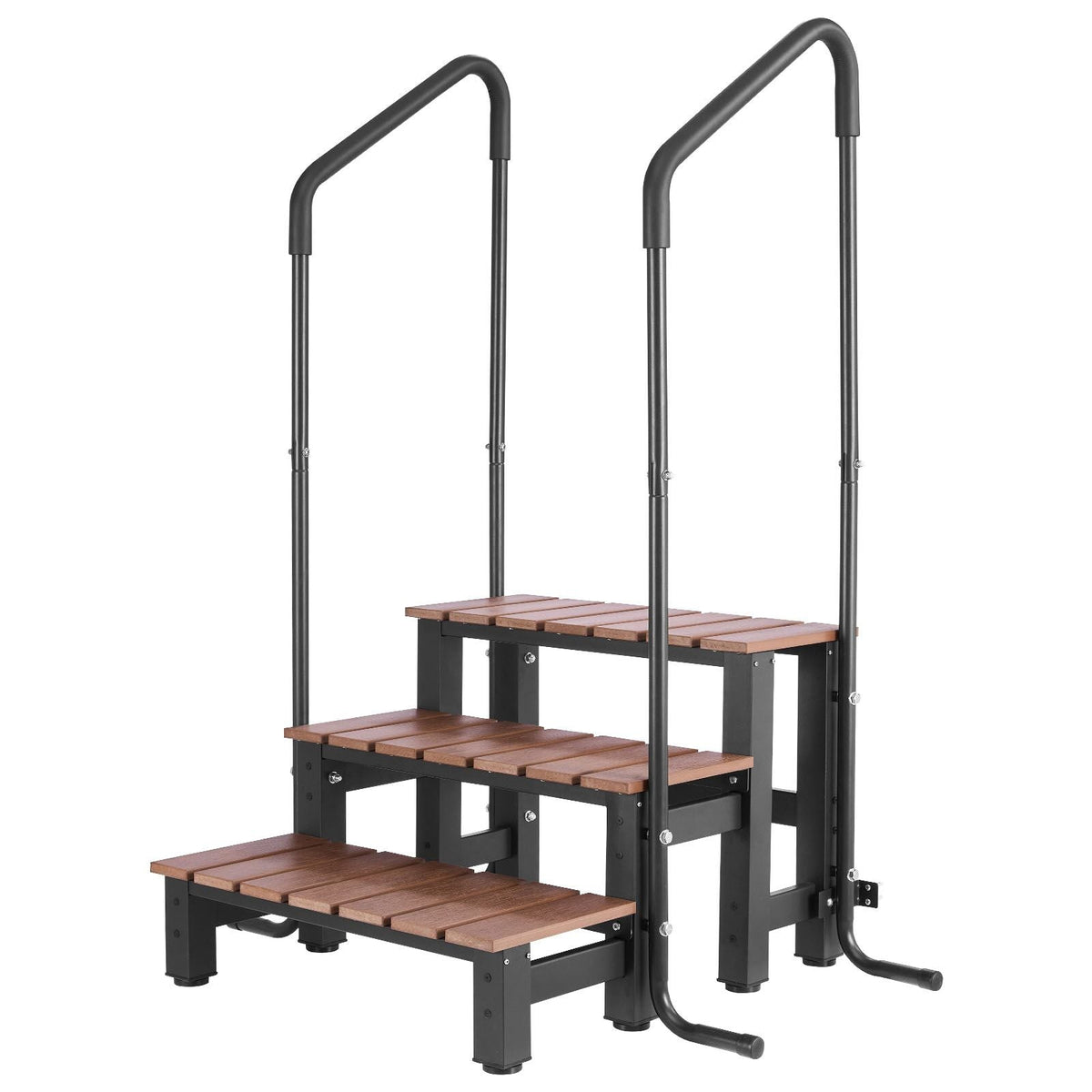 Hot Tub Steps with Handrail, 3-Step Spa Outdoor Stairs, Heavy Duty 25.2 inch Wide Above-Ground/Inflatable Pool Ladder with 550 lbs Weight Capacity, Multi-Use for Porch, Patio, Deck, Trailers