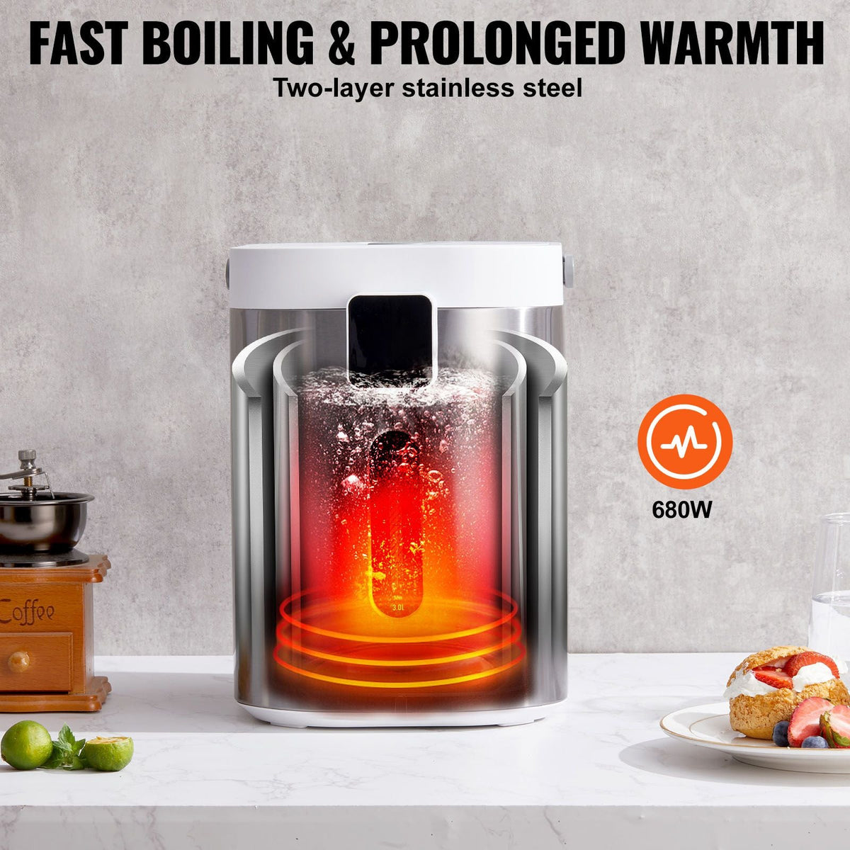 Hot Water Dispenser, Adjustable 11 Temperatures Water Boiler and Warmer, 304 Stainless Steel Countertop Water Heater, with LCD and Child Lock, for Tea, Coffee and Baby Formula, 3L/102 oz