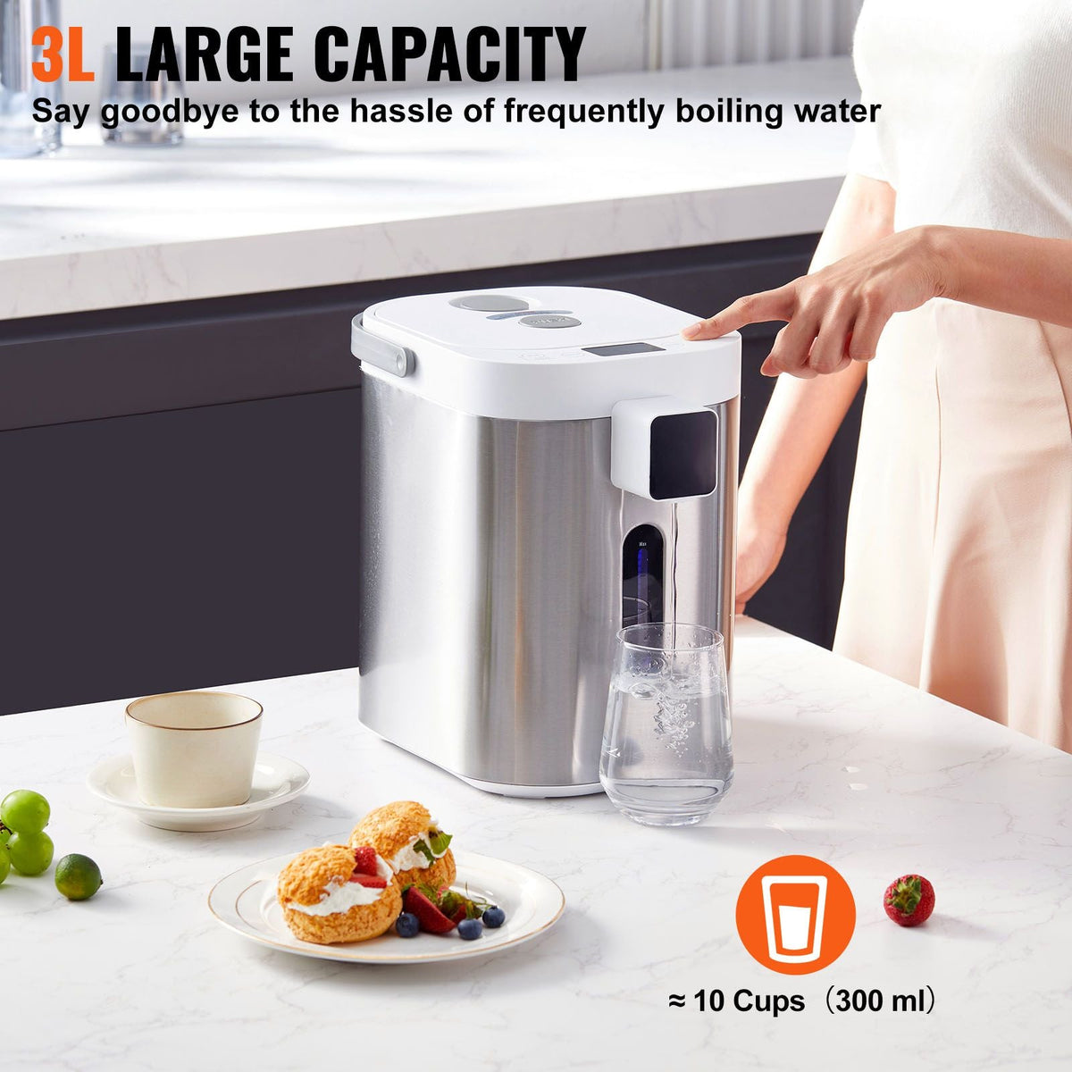 Hot Water Dispenser, Adjustable 11 Temperatures Water Boiler and Warmer, 304 Stainless Steel Countertop Water Heater, with LCD and Child Lock, for Tea, Coffee and Baby Formula, 3L/102 oz