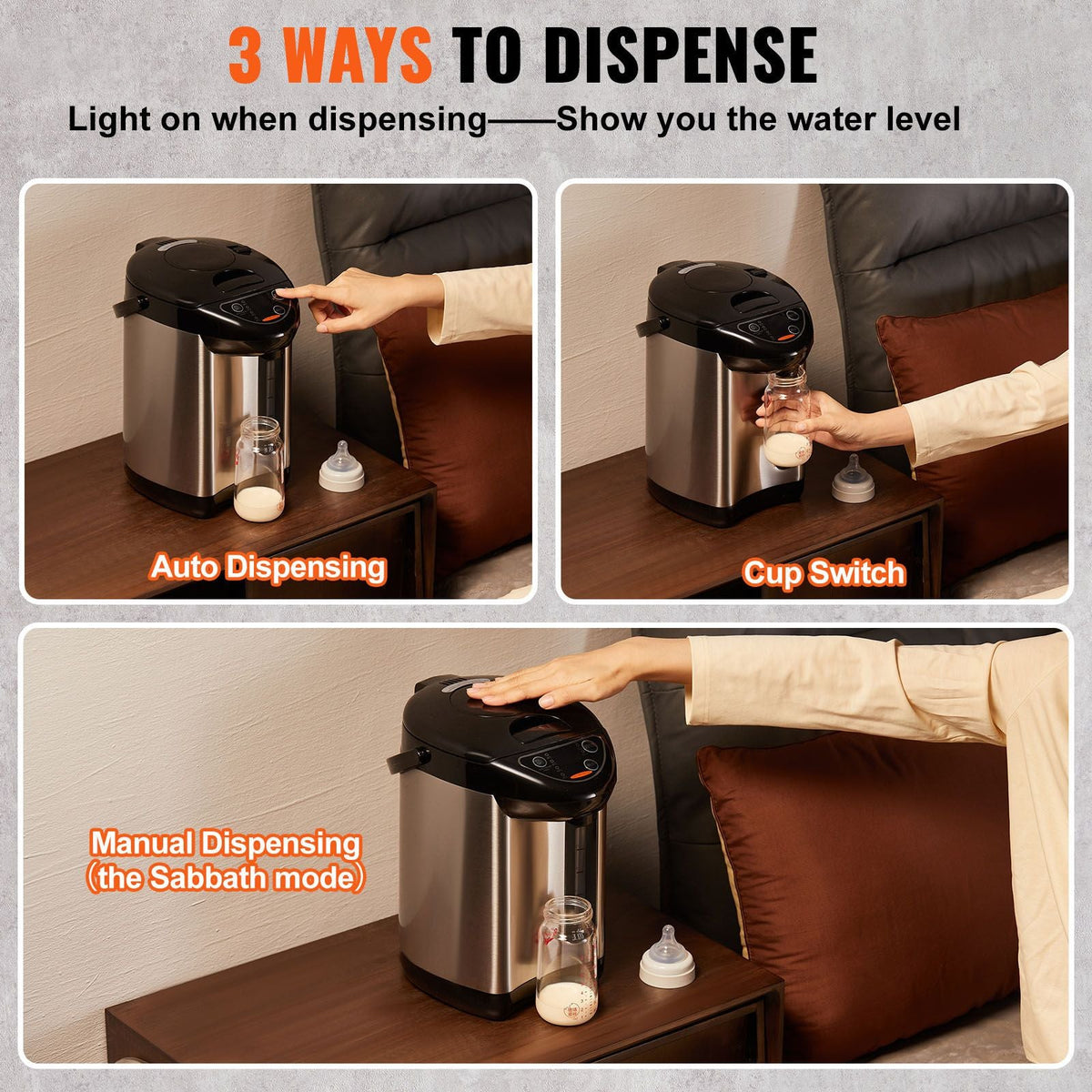 Hot Water Dispenser, Adjustable 4 Temperatures Water Boiler and Warmer, 304 Stainless Steel Countertop Water Heater, 3-Way Dispense for Tea, Coffee and Baby Formula, 3L/102 oz