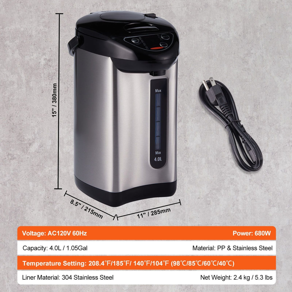 Hot Water Dispenser, Adjustable 4 Temperatures Water Boiler and Warmer, 304 Stainless Steel Countertop Water Heater, 3-Way Dispense for Tea, Coffee and Baby Formula, 4L/135 oz