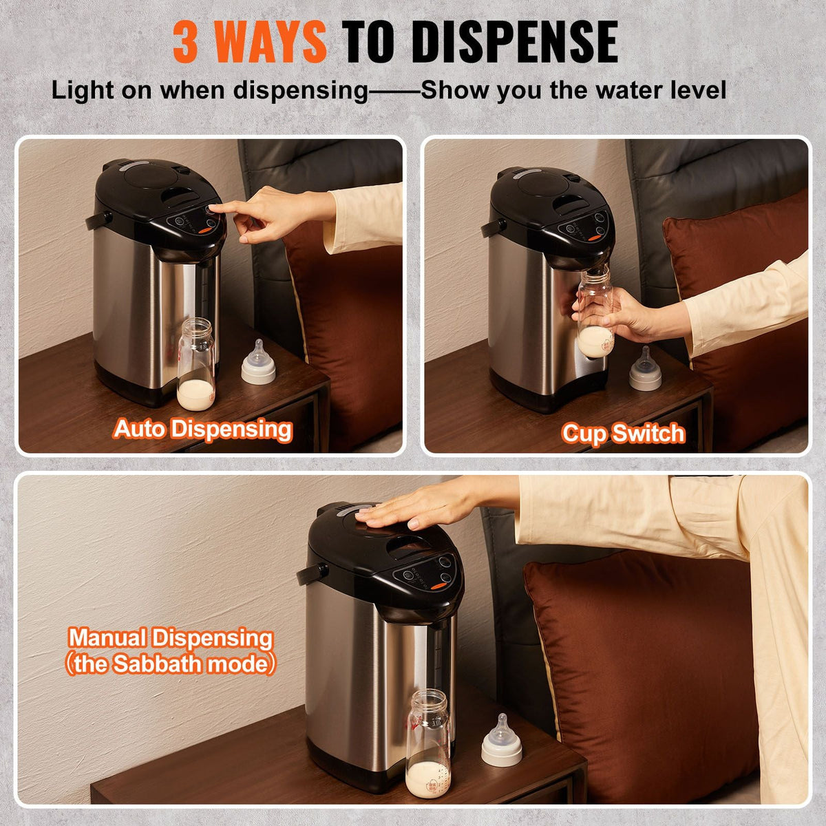 Hot Water Dispenser, Adjustable 4 Temperatures Water Boiler and Warmer, 304 Stainless Steel Countertop Water Heater, 3-Way Dispense for Tea, Coffee and Baby Formula, 5L/169 oz