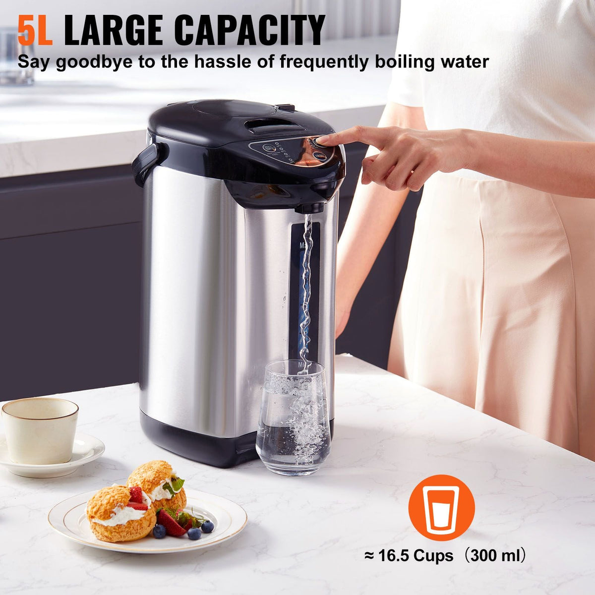 Hot Water Dispenser, Adjustable 4 Temperatures Water Boiler and Warmer, 304 Stainless Steel Countertop Water Heater, 3-Way Dispense for Tea, Coffee and Baby Formula, 5L/169 oz
